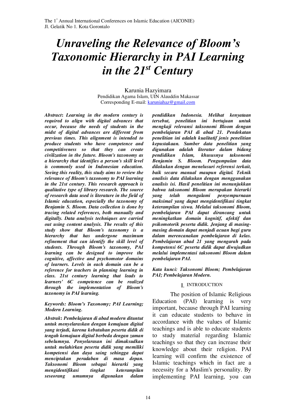 JURIS Unraveling the Relevance of Bloom s Taxonomic Hierarchy in PAI Learning in the 21st Century