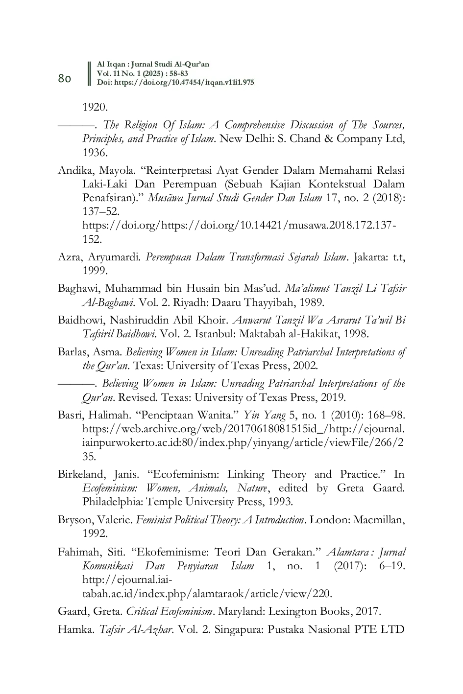 JURIS HUMAN CREATION IN THE QUR AN Ecofeminism Approach