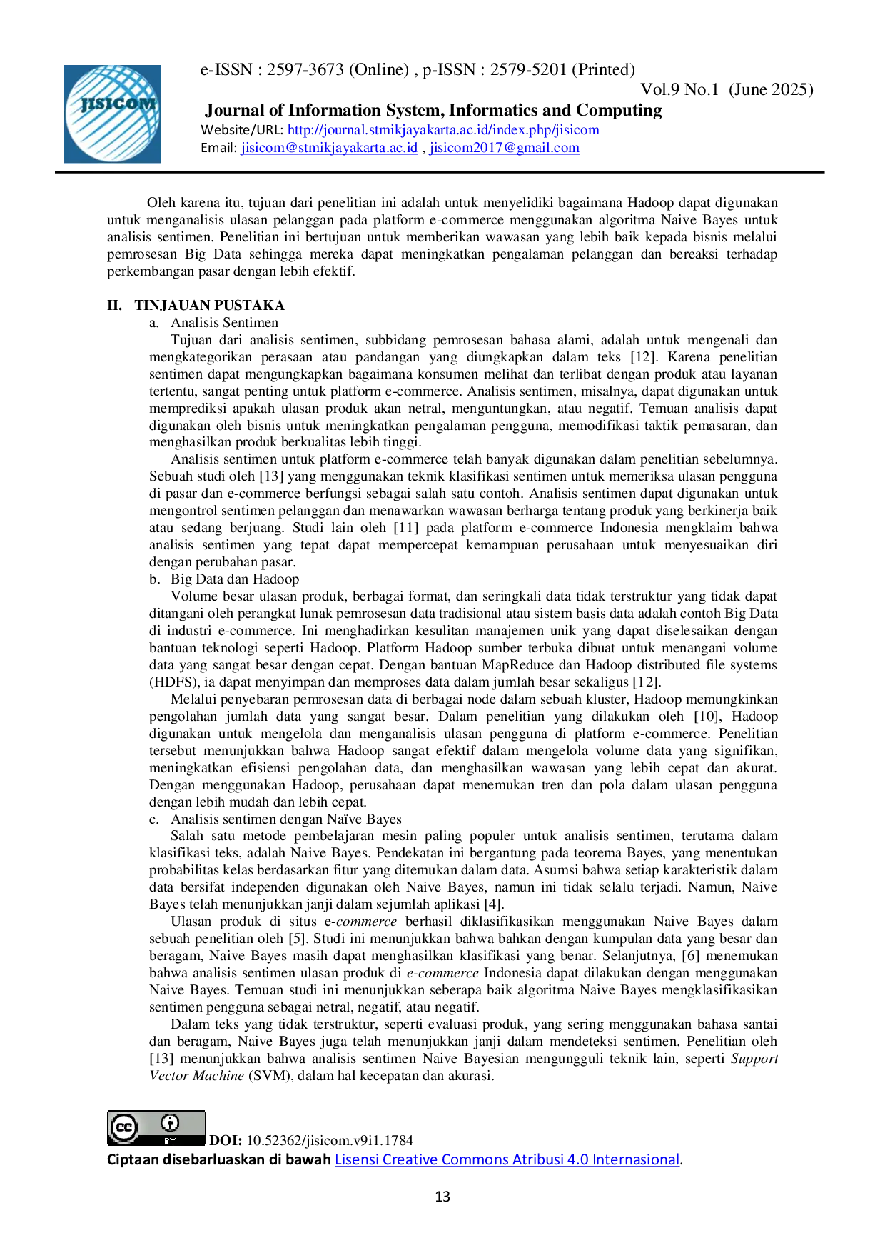 JURIS Penerapan Hadoop dalam Analisis Sentimen Ulasan Pengguna di Platform E Commerce