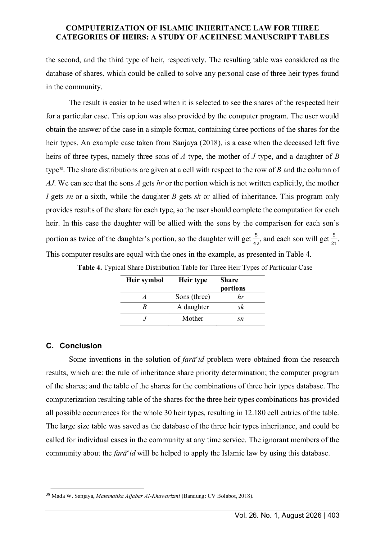 JURIS Computerization of Islamic Inheritance Law for Three Categories of Heirs A Study of Acehnese Manuscript Tables