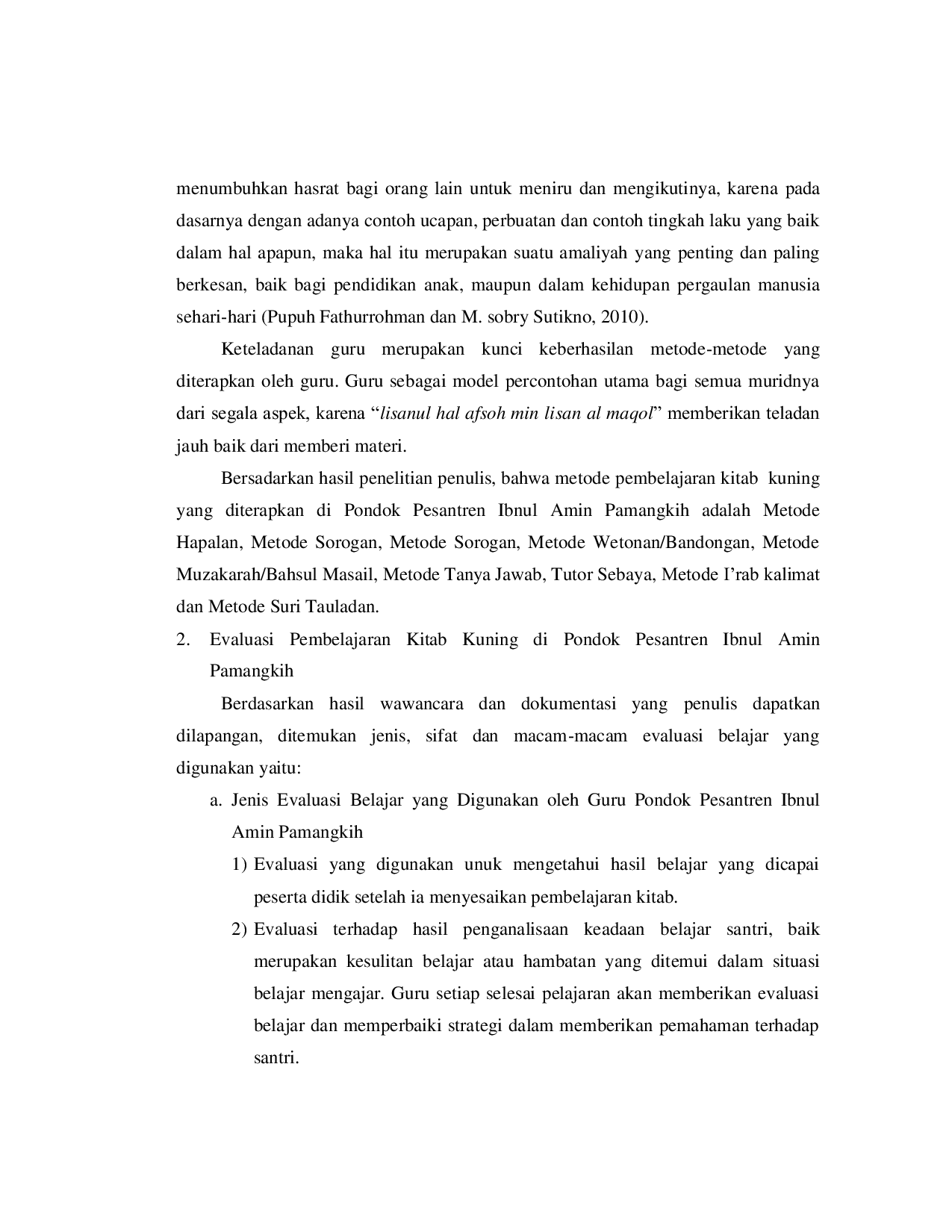 JURIS Pembelajaran Tuntas Kitab Kuning Di Pondok Pesantren Ibnu Amin Pamangkih Tinjauan Metode Dan Evaluasi