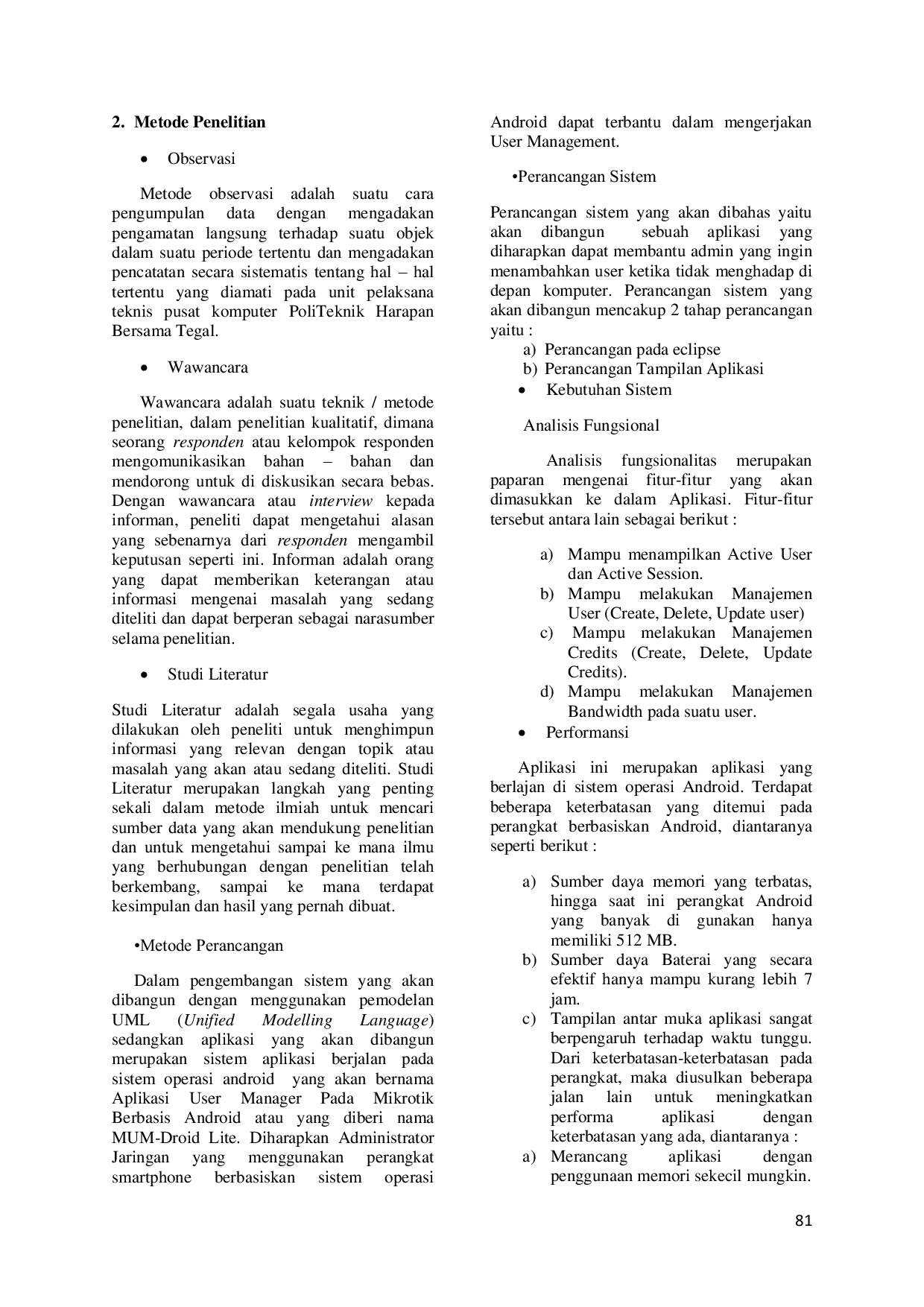 JURIS Rancang Bangun User Manager Pada Mikrotik Berbasis Android untuk Mempermudah Admin di Politeknik Harapan Bersama Tegal