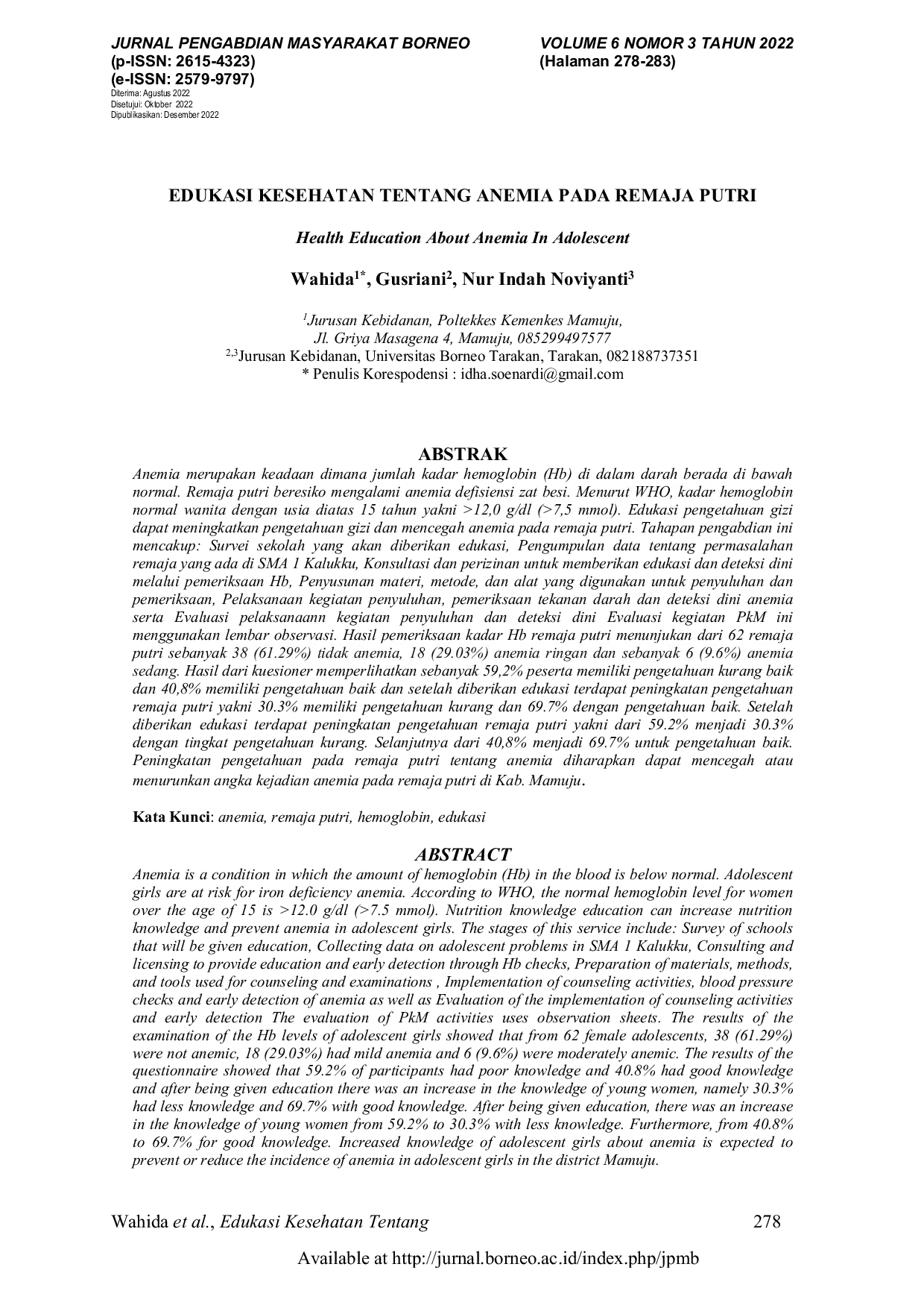 JURIS Edukasi Kesehatan Tentang Anemia Pada Remaja Putri