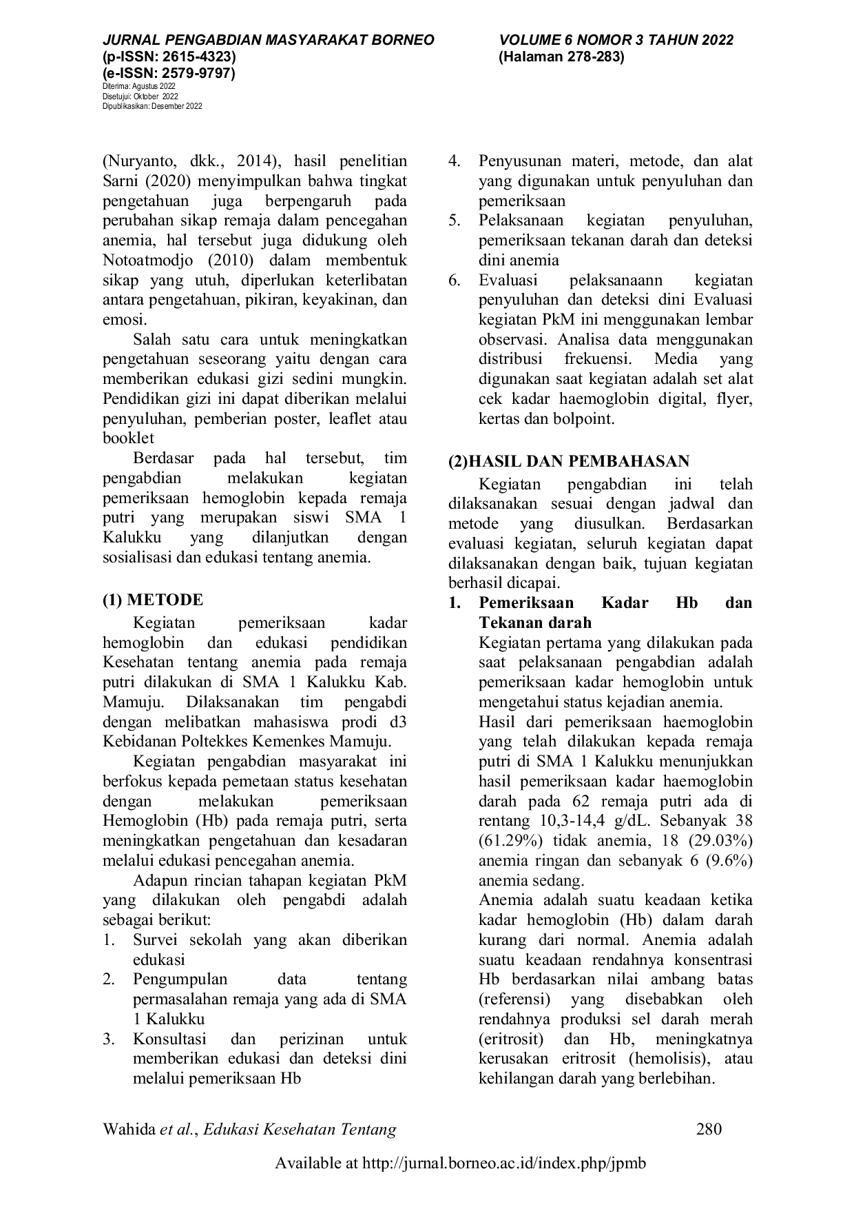 JURIS Edukasi Kesehatan Tentang Anemia Pada Remaja Putri