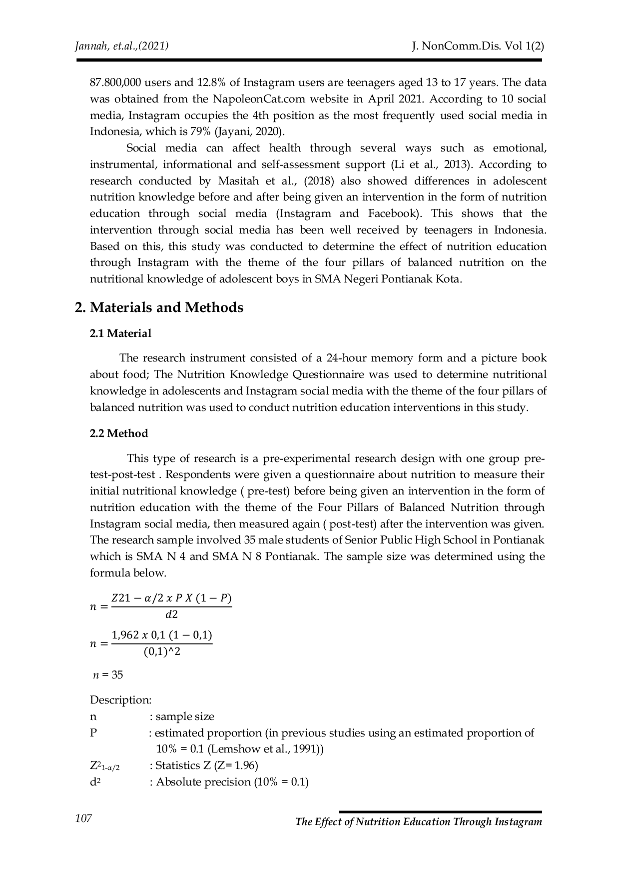 JURIS The Effect of Nutrition Education Through Instagram The Four Pillars Of Balanced Nutrition Towards Nutritional Knowledge Of Adolescent Boys at Senior High School In Pontianak Kota District