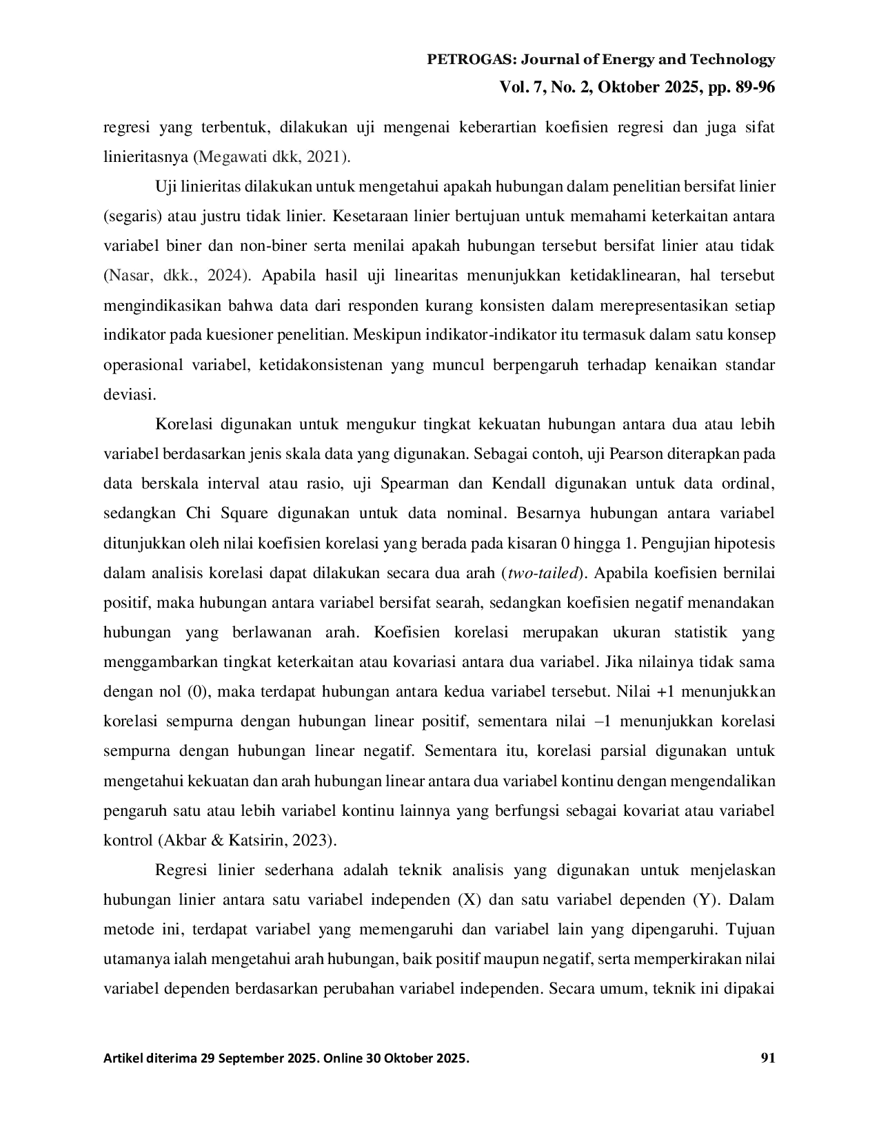JURIS Penerapan Analisis Korelasi dan Regresi Sederhana pada Pengaruh Beban Generator terhadap Efisiensi Turbin di PLTU PT X Unit 3