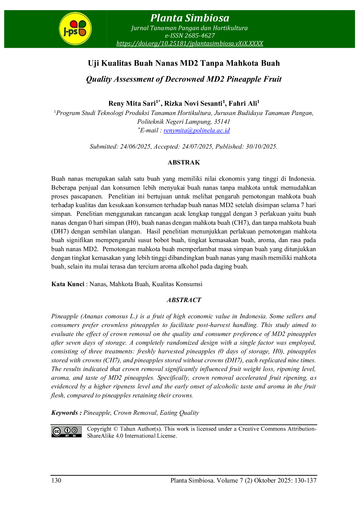 JURIS Quality Assessment of Decrowned MD2 Pineapple Fruit