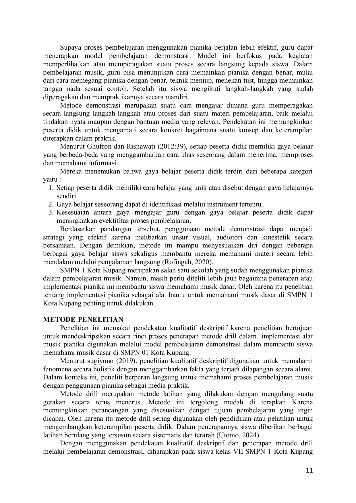 JURIS Implementasi Pianika Sebagai Alat Bantu Untuk Memahami Notasi Musik Dasar Di Kelas Vii Smpn 01 Kota Kupang