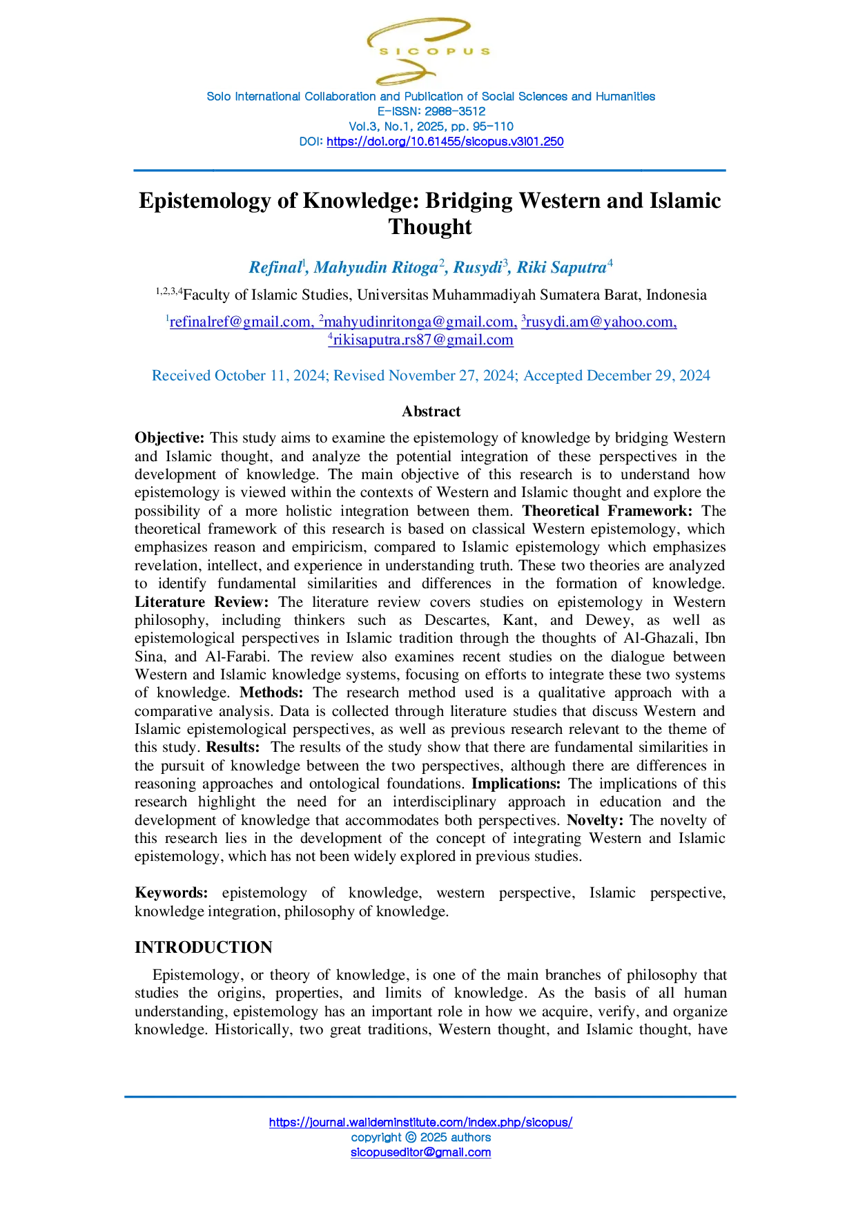juris Epistemology of Knowledge Bridging Western and Islamic Thought