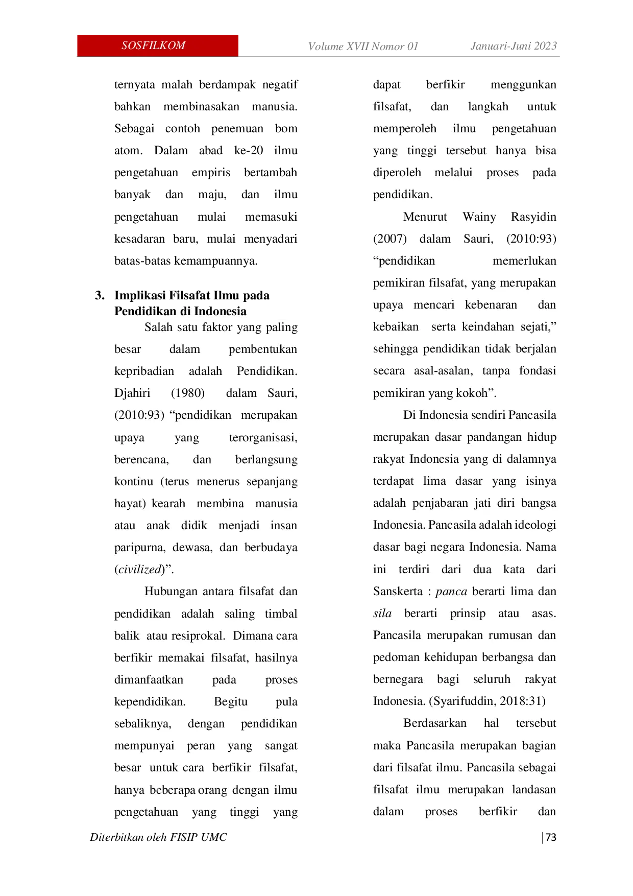 JURIS Perkembangan Filsafat Ilmu dan Peranannya dalam Dunia Pendidikan di Indonesia