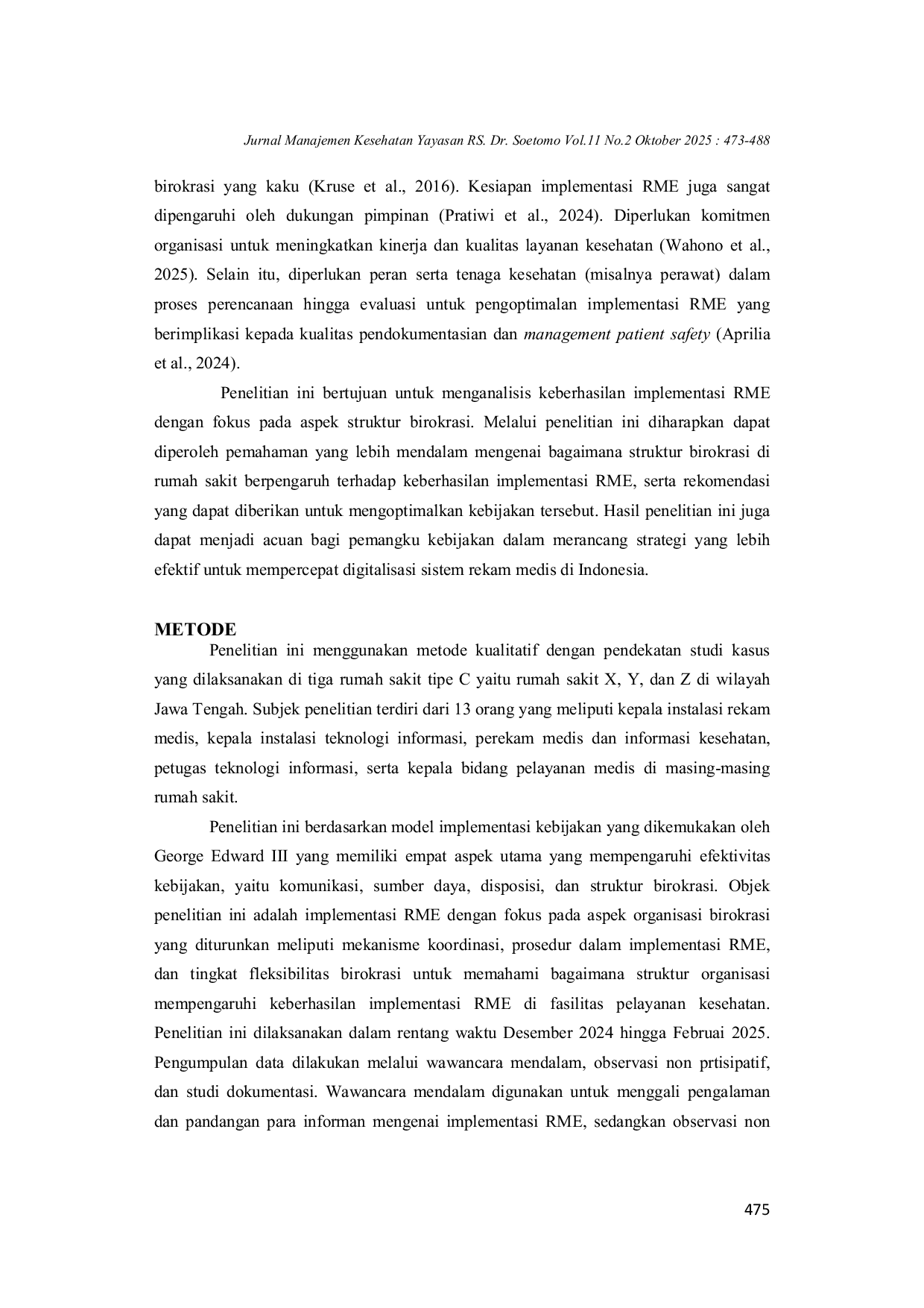 JURIS Analisis Keberhasilan Implementasi Kebijakan Rekam Medis Elektronik Perspektif Struktur Birokrasi