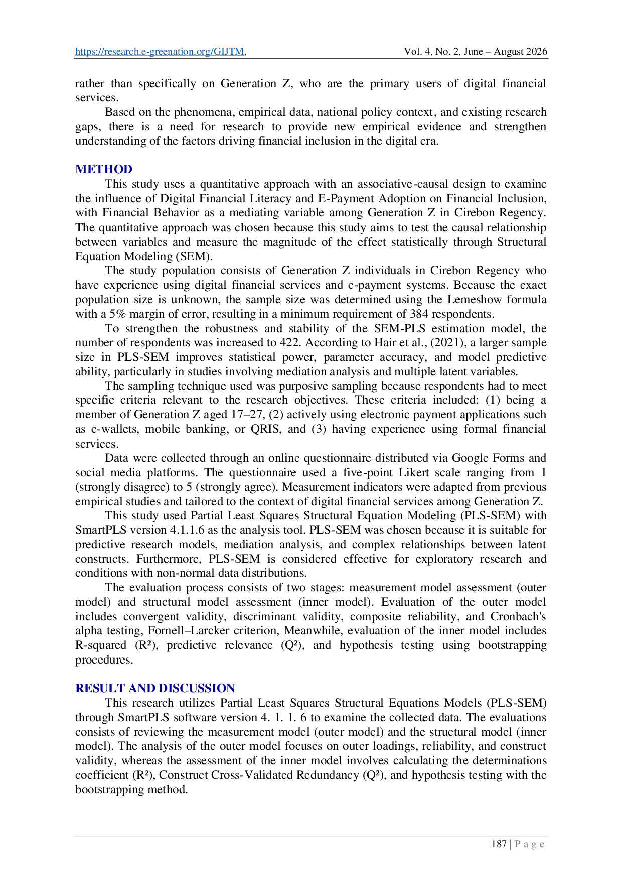 JURIS The Influence of Digital Financial Literacy and E Payment Adoption on Financial Inclusion with Financial Behavior as a Mediating Variable in Generation Z