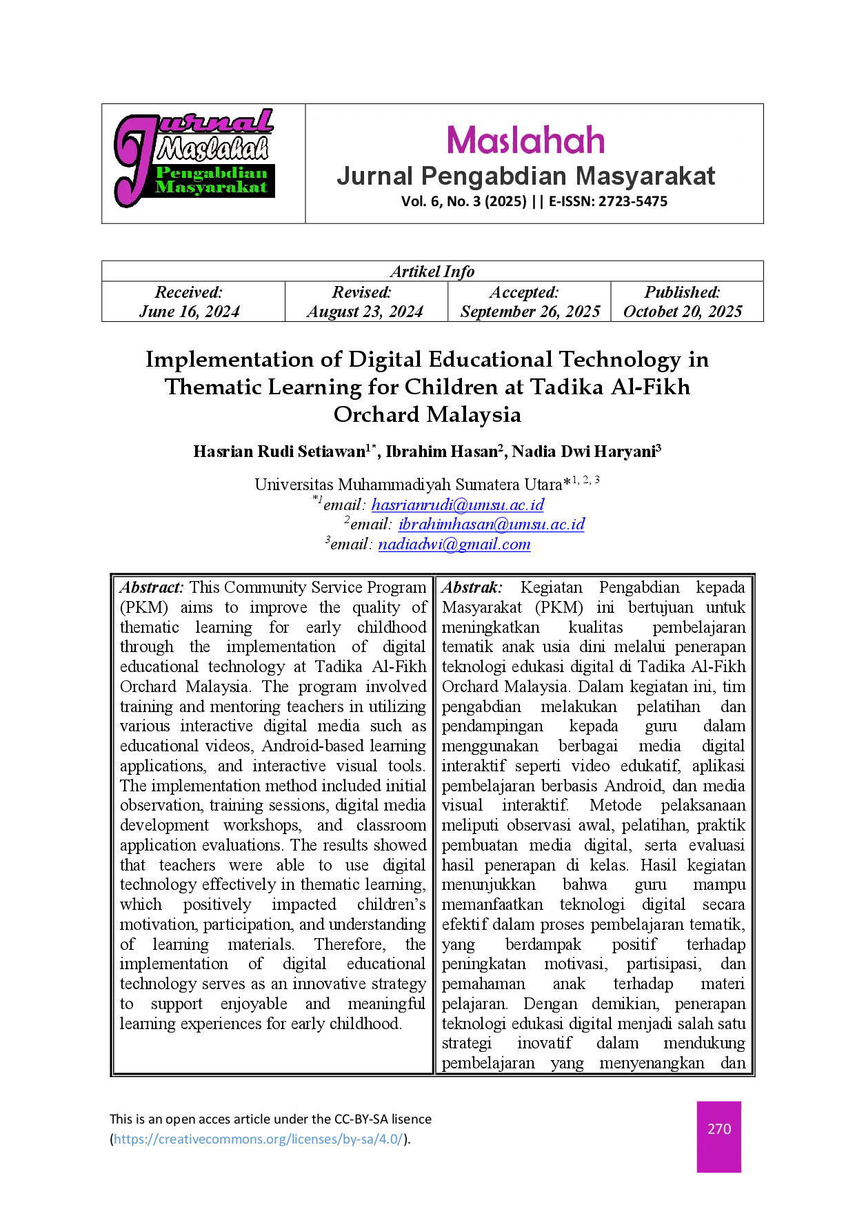 juris Implementation of Digital Educational Technology in Thematic Learning for Children at Tadika Al Fikh Orchard Malaysia