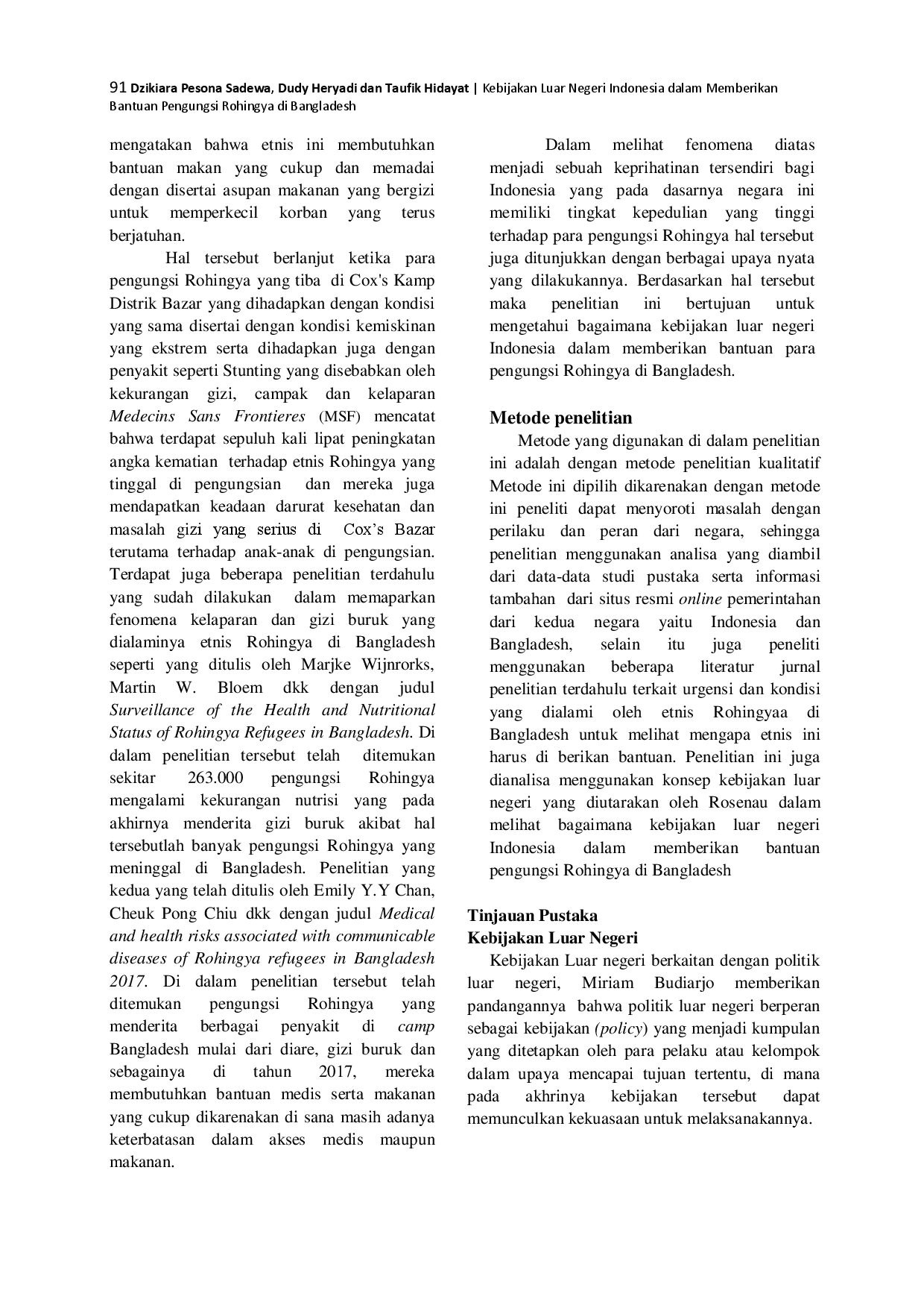 juris Kebijakan Luar Negeri Indonesia dalam Memberikan Bantuan Pengungsi Rohingya di Bangladesh