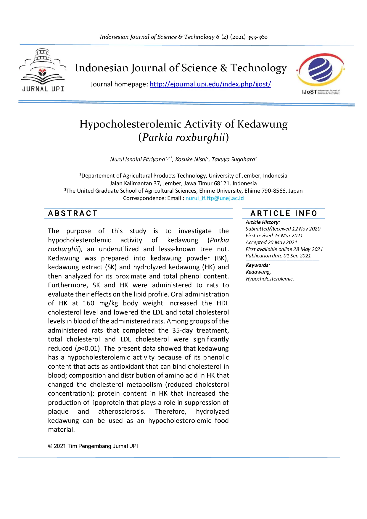 juris Hypocholesterolemic Activity of Kedawung Parkia roxburghii