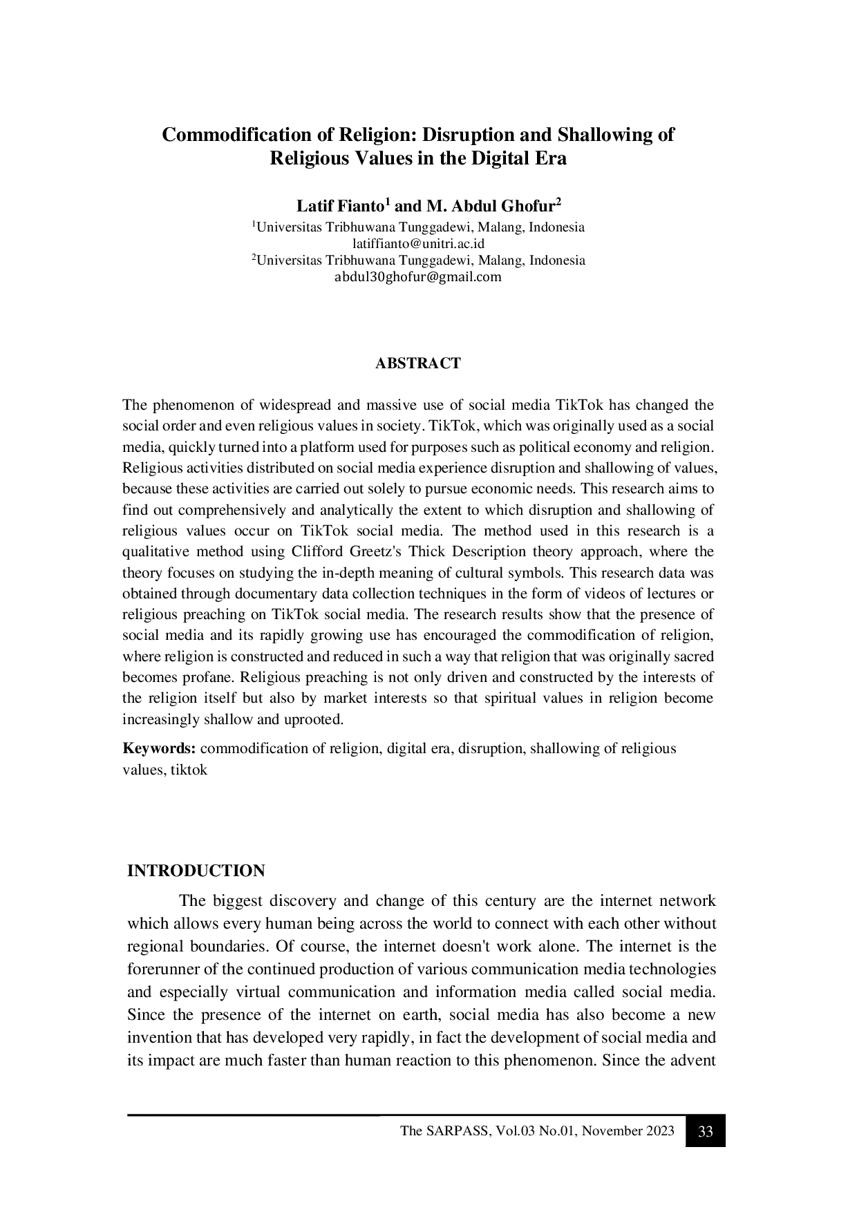 JURIS Commodification of Religion Disruption and Shallowing of Religious Values in the Digital Era