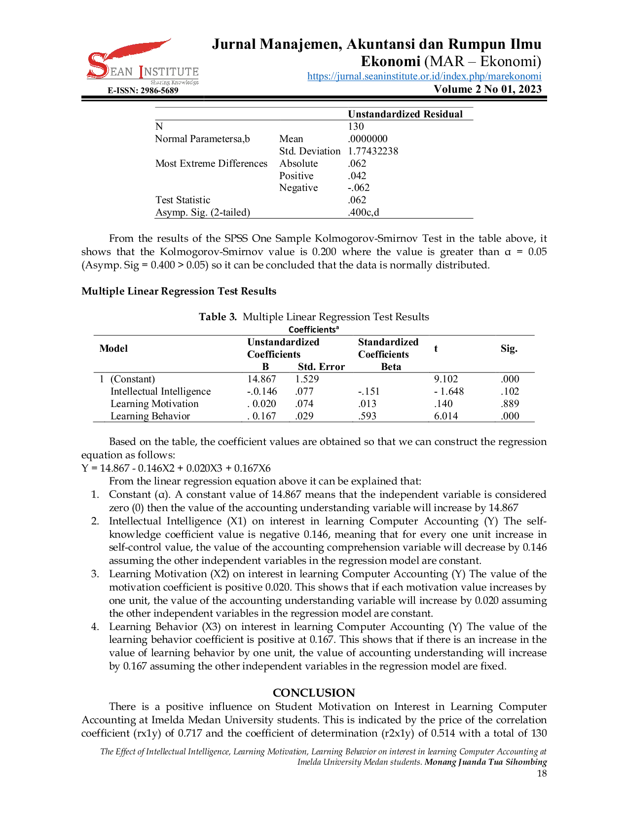 JURIS The Effect of Intellectual Intelligence Learning Motivation and Learning Behavior on Interest in Learning Computer Accounting at Imelda University Medan Students