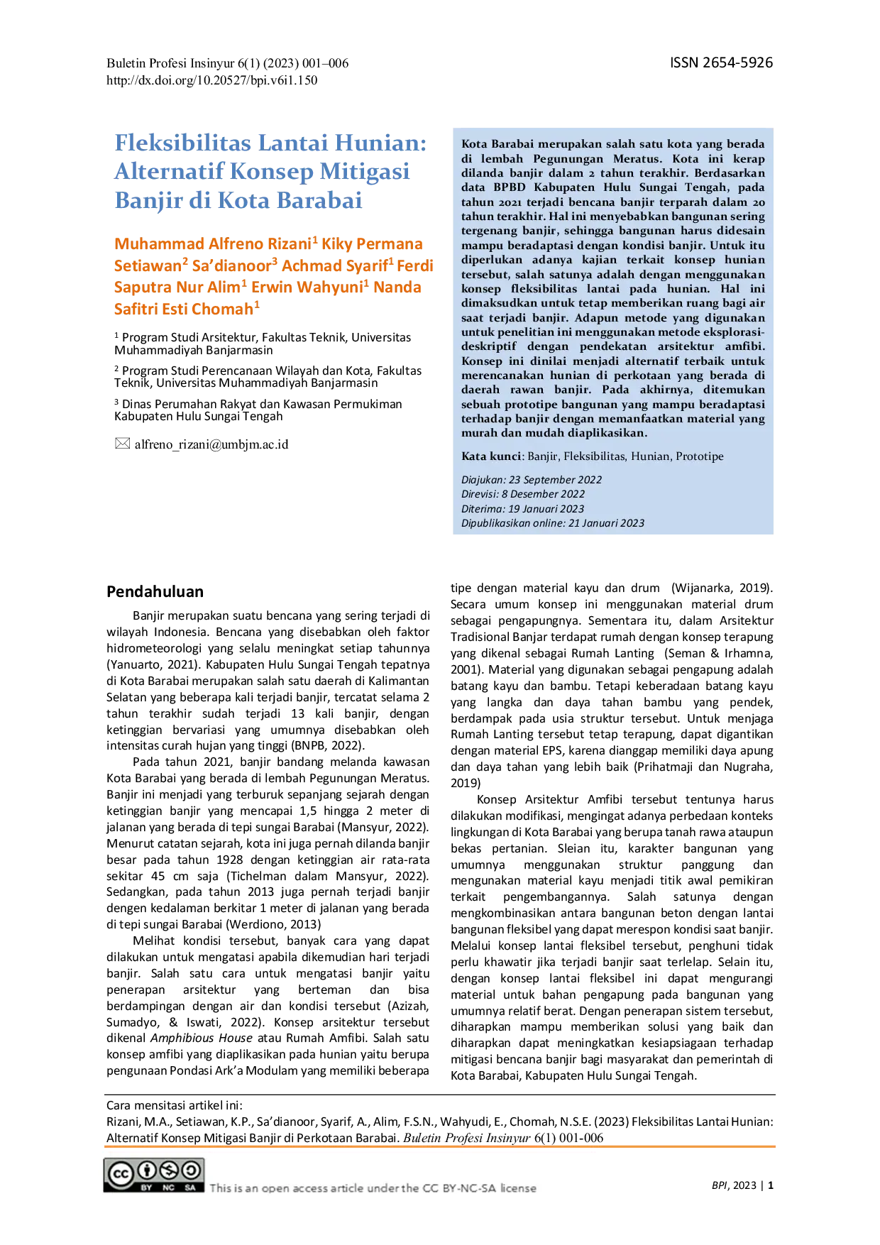 JURIS Fleksibilitas Lantai Hunian Alternatif Konsep Mitigasi Banjir di Kota Barabai