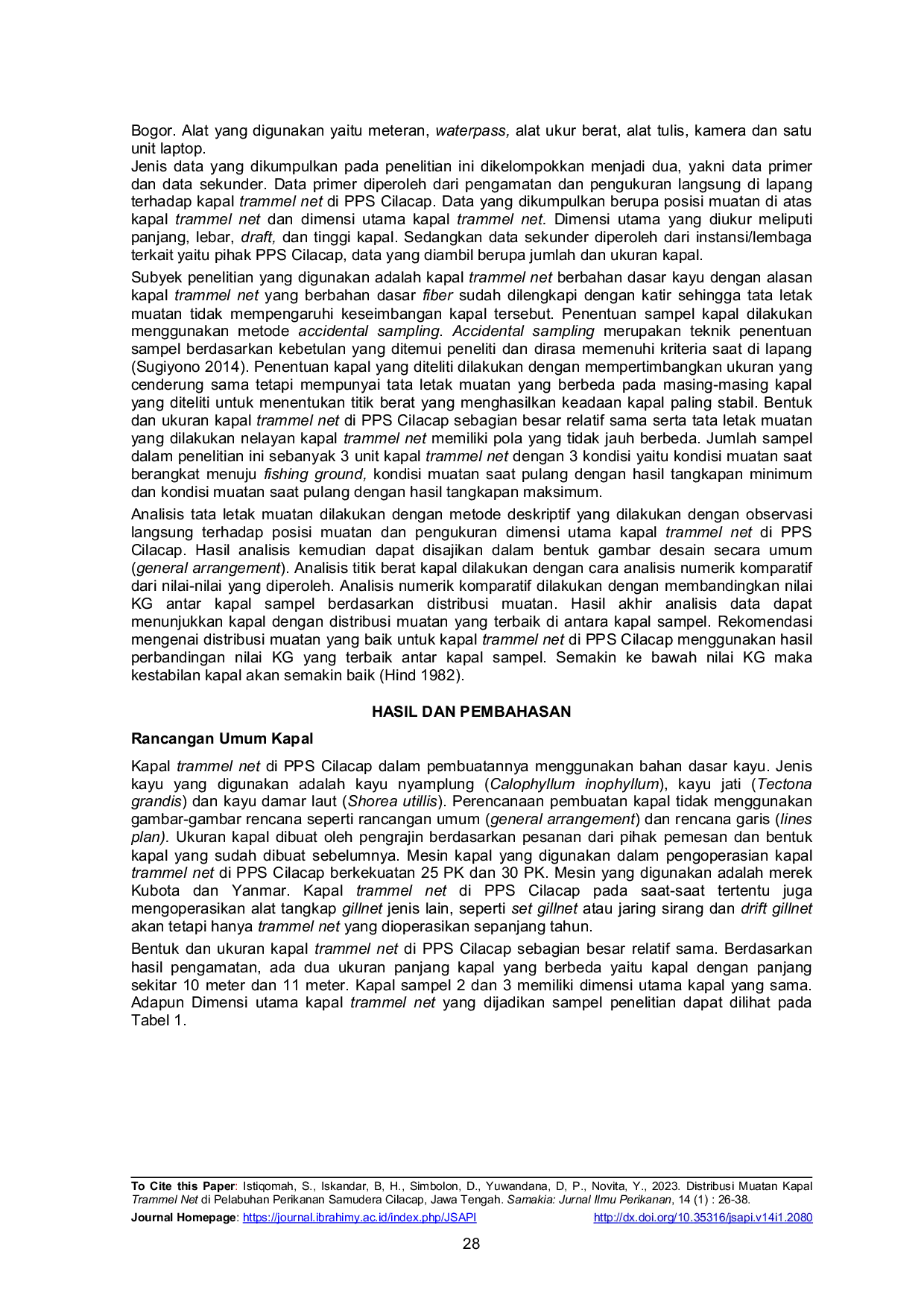 JURIS Distribusi Muatan Kapal Trammel Net di Pelabuhan Perikanan Samudera Cilacap Jawa Tengah