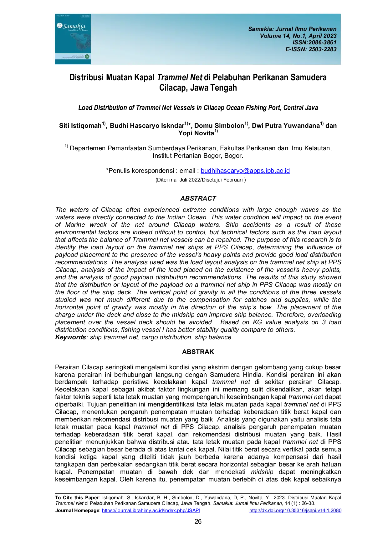 JURIS Distribusi Muatan Kapal Trammel Net di Pelabuhan Perikanan Samudera Cilacap Jawa Tengah