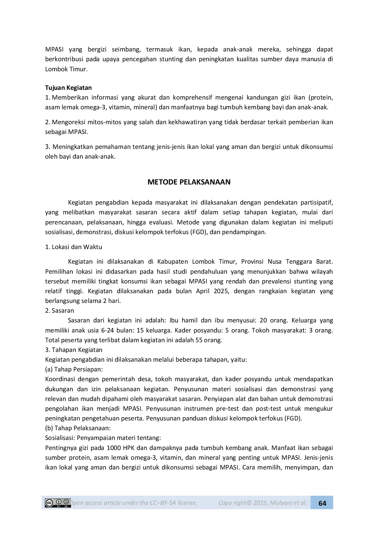 JURIS Sosialisasi Masyarakat Pesisir Tentang Pentingnya Konsumsi Ikan Sebagai Makanan Pendamping Asi MPASI Di Lombok Timur Nusa Tenggara Barat