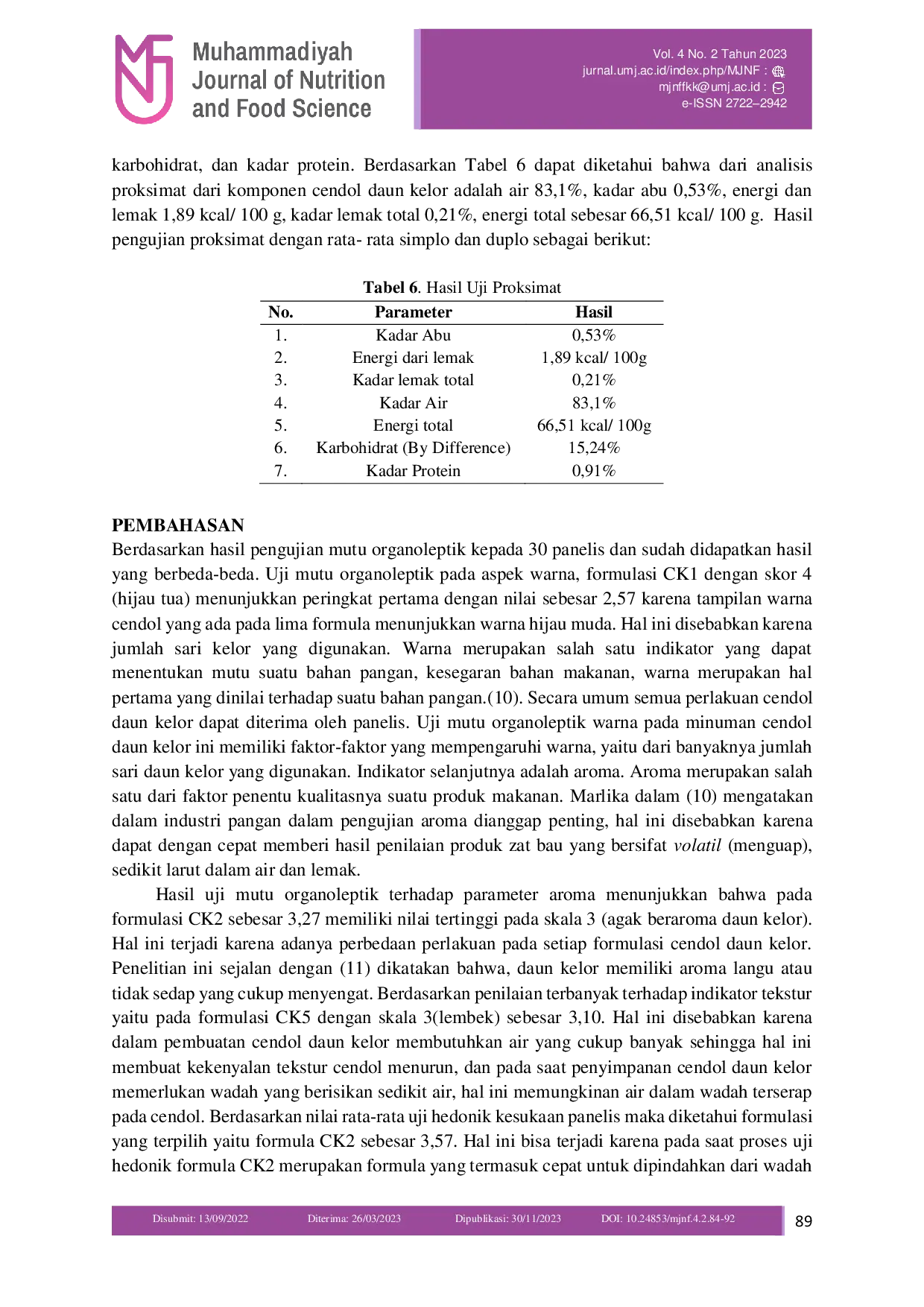 JURIS Formulasi Cendol Daun Kelor Moringa Oleifera sebagai Minuman Fungsional