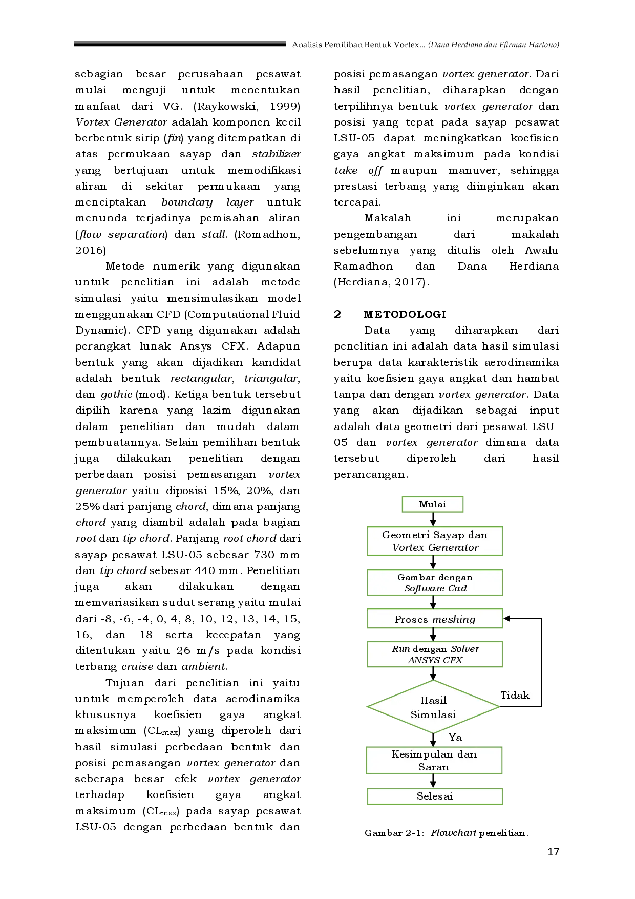 juris Analisa Pemilihan Bentuk Vortex Generator Untuk Sayap Pesawat LSU 05 Menggunakan Metode Numerik