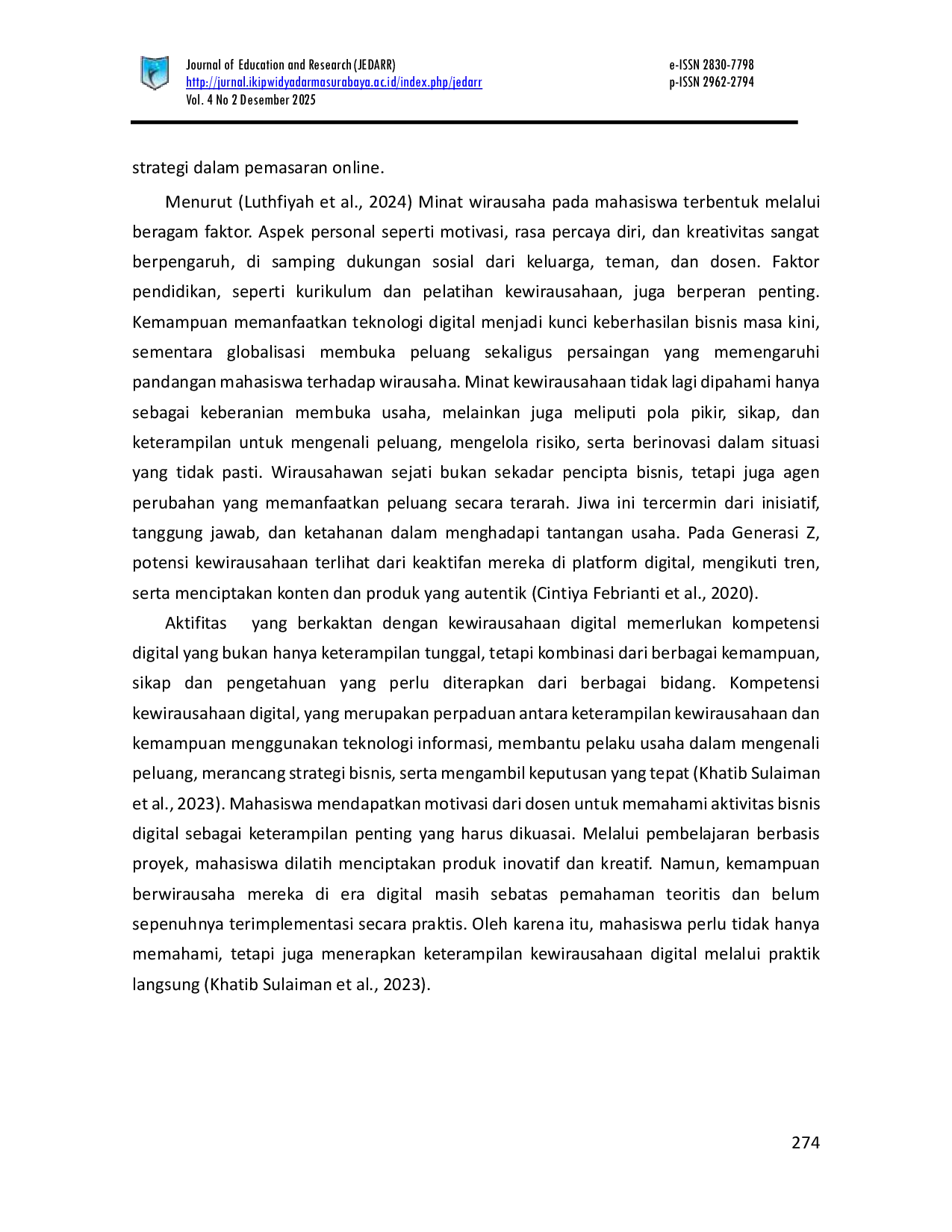 JURIS Pengaruh Pembelajaran Kewirausahaan dan Penggunaan Media Sosial terhadap Minat Berwirausaha Berbasis Digital