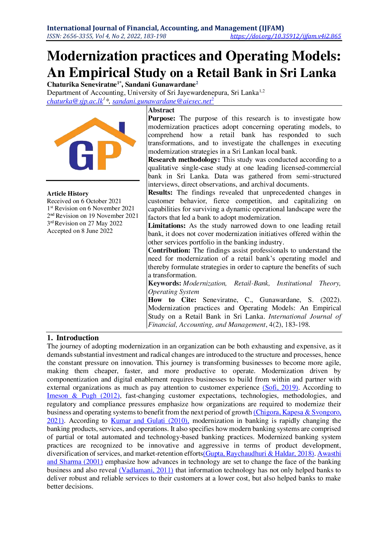 JURIS Modernization practices and Operating Models An Empirical Study on a Retail Bank in Sri Lanka