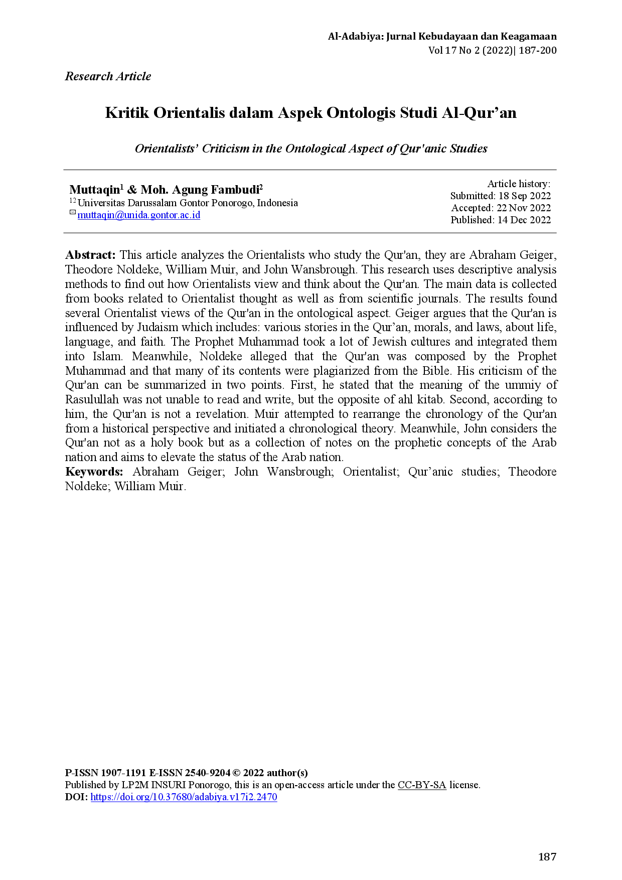juris Kritik Orientalis dalam Aspek Ontologis Studi Al Qur an