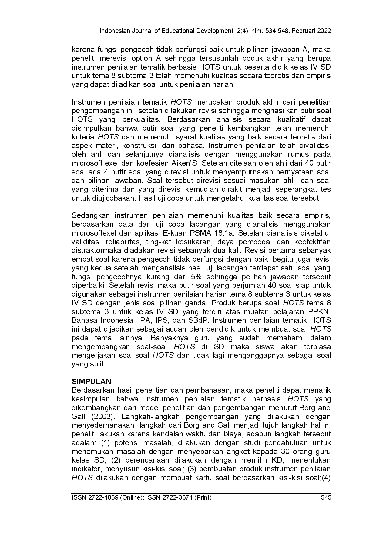 juris Pengembangan instrumen penilaian tematik berbasis HOTS untuk peserta didik kelas IV sekolah dasar