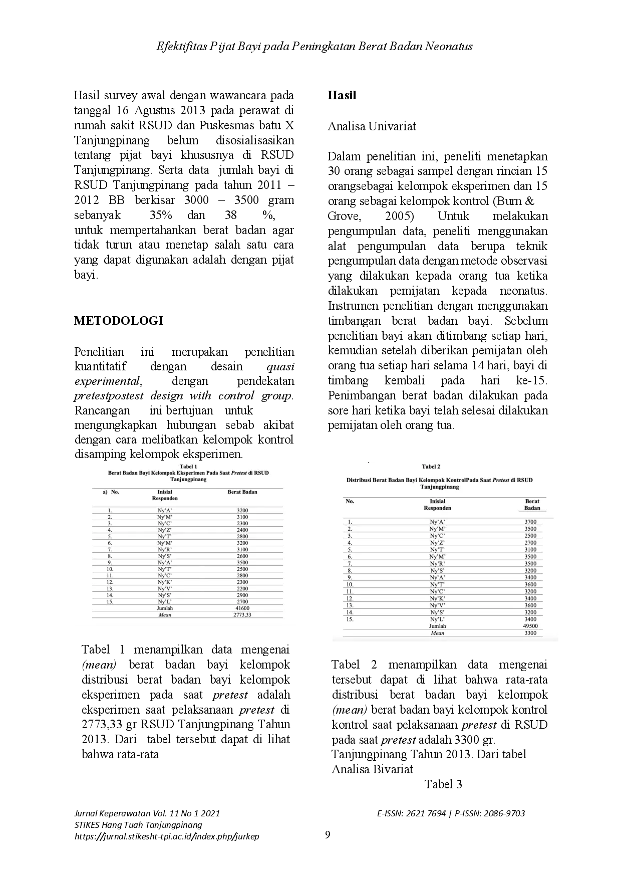 juris Efektifitas Pijat Bayi pada Peningkatan Berat Badan Neonatus