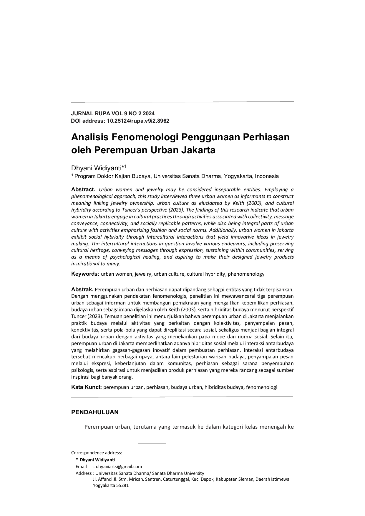 JURIS Analisis Fenomenologi Perhiasan bagi Perempuan Urban Jakarta