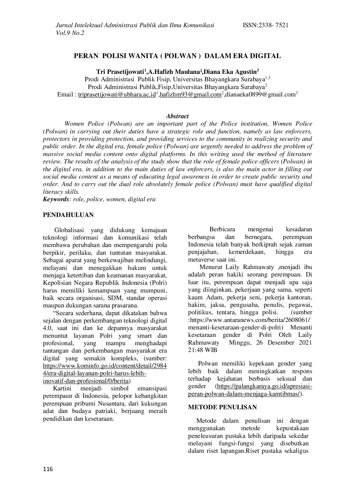 JURIS Peran Polisi Wanita Polwan Dalam Era Digital