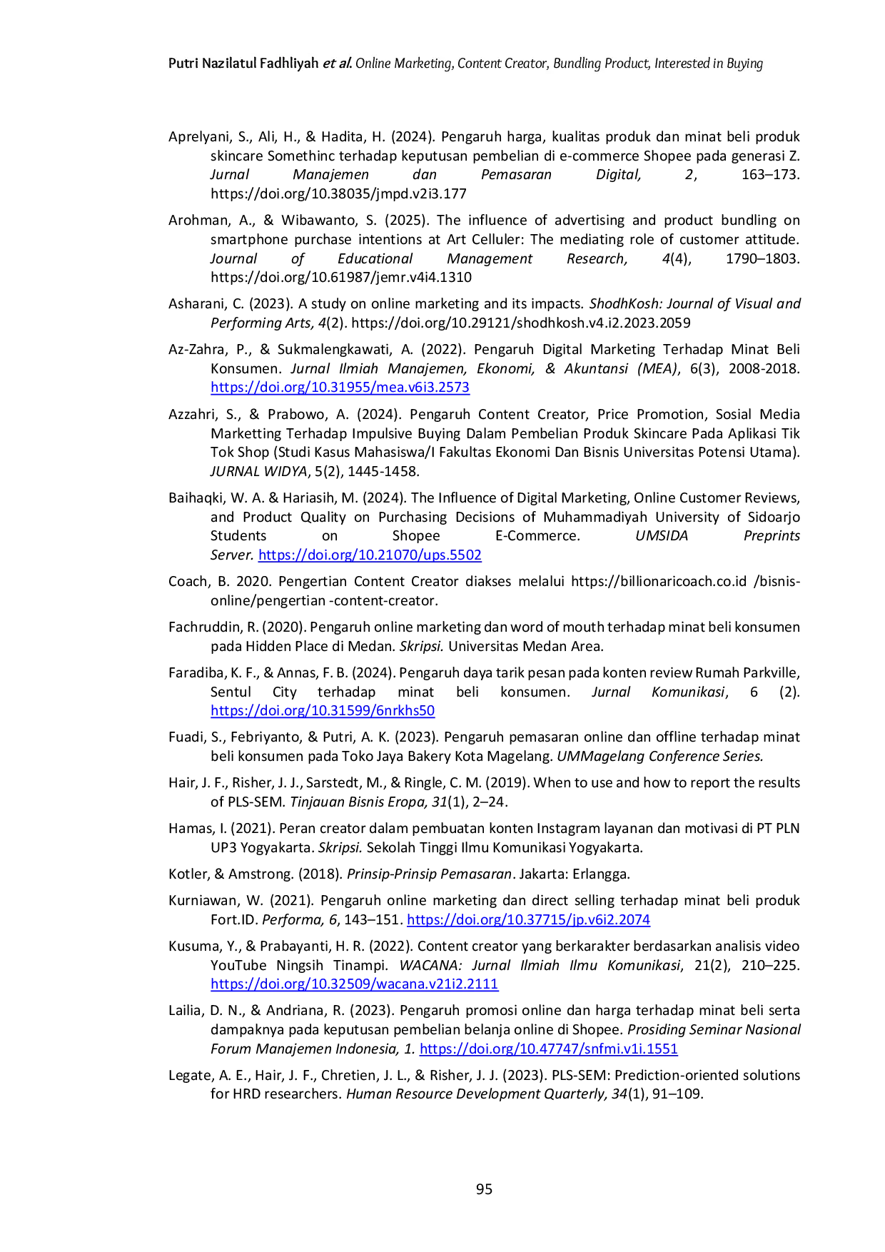 JURIS Pengaruh online marketing content creator dan produk bundling terhadap minat beli produk Somethinc