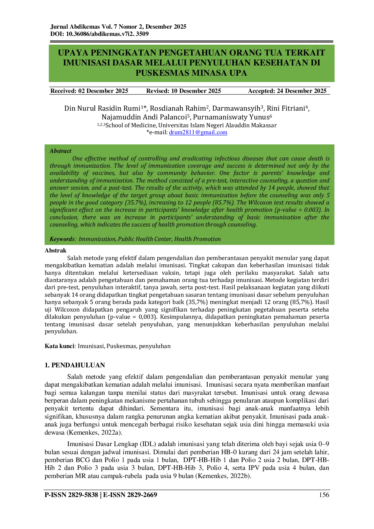 JURIS Upaya Peningkatan Pengetahuan Orang Tua Terkait Imunisasi Dasar Melalui Penyuluhan Kesehatan di Puskemas