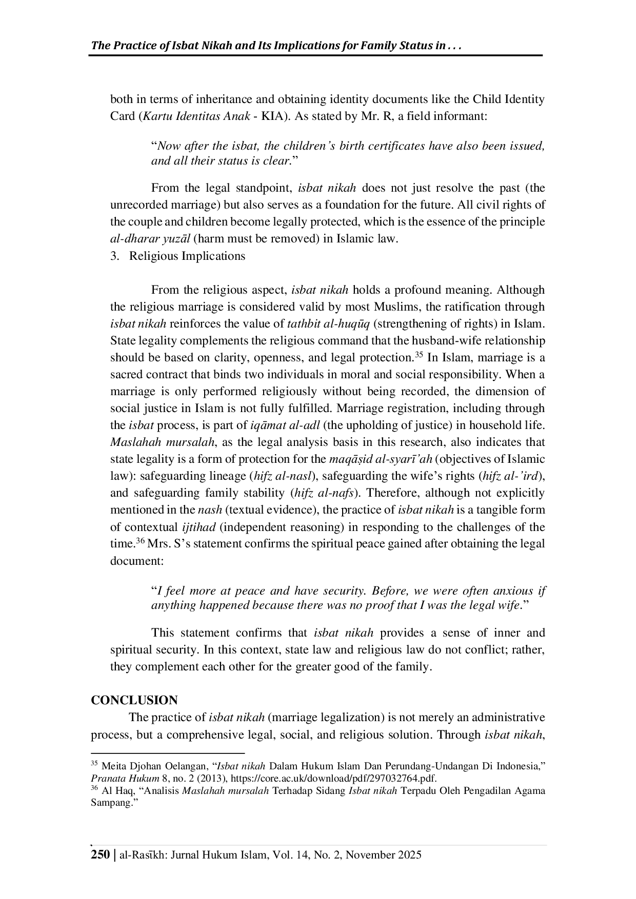 JURIS The Practice of Isbat Nikah and Its Implications for Family Status in the Study of Maslahah Mursalah