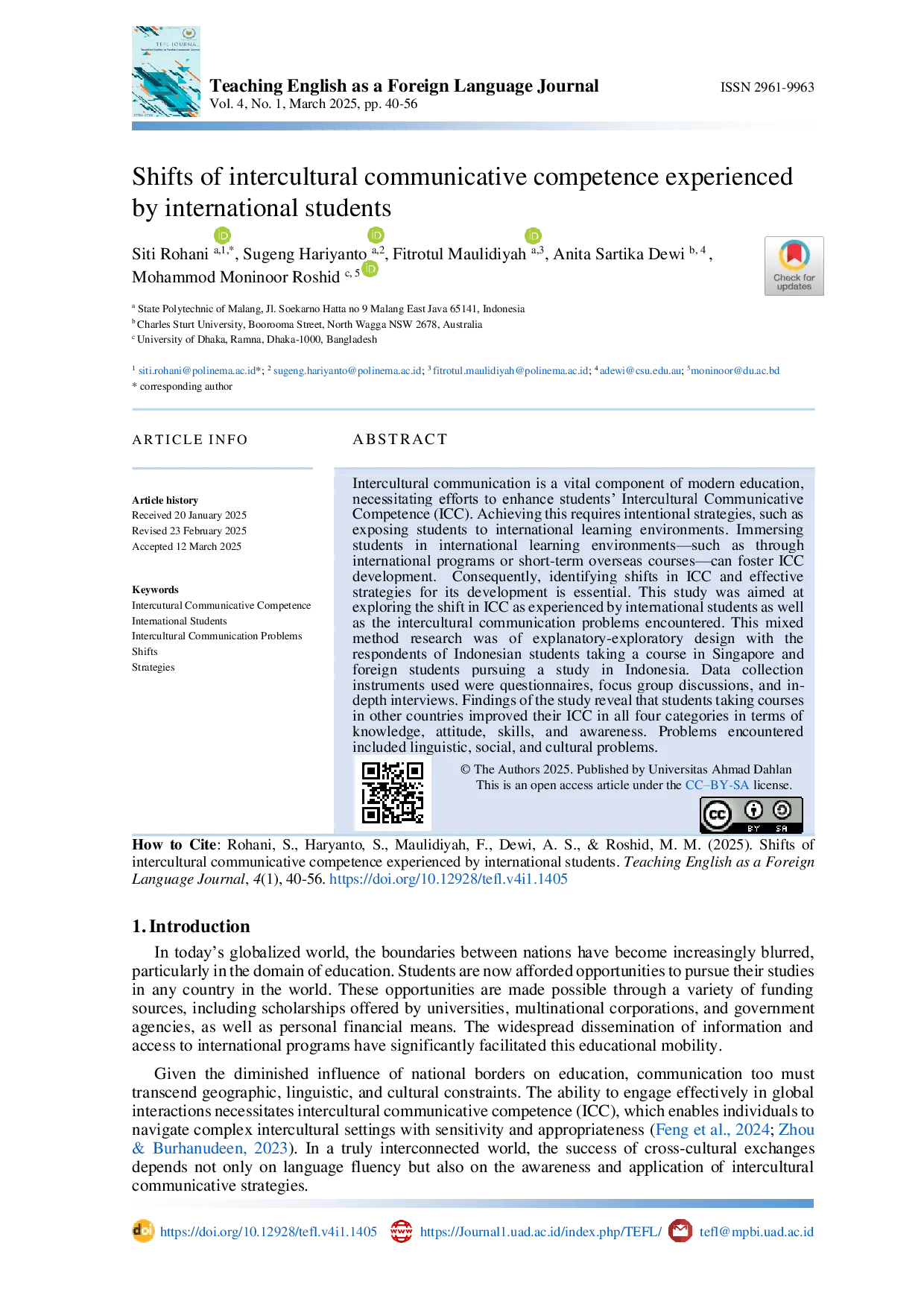 JURIS Shifts of intercultural communicative competence experienced by international students