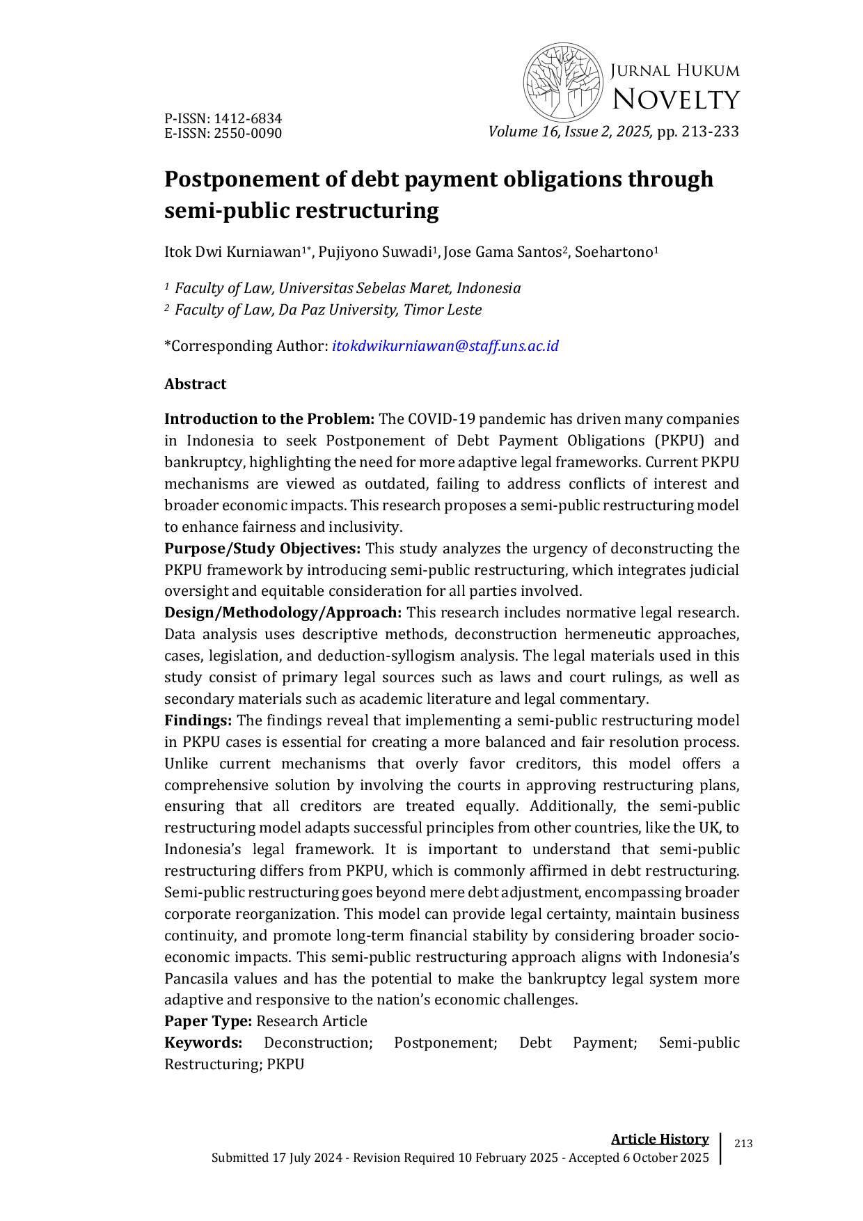 JURIS Postponement Of Debt Payment Obligations Through Semi Public Restructuring