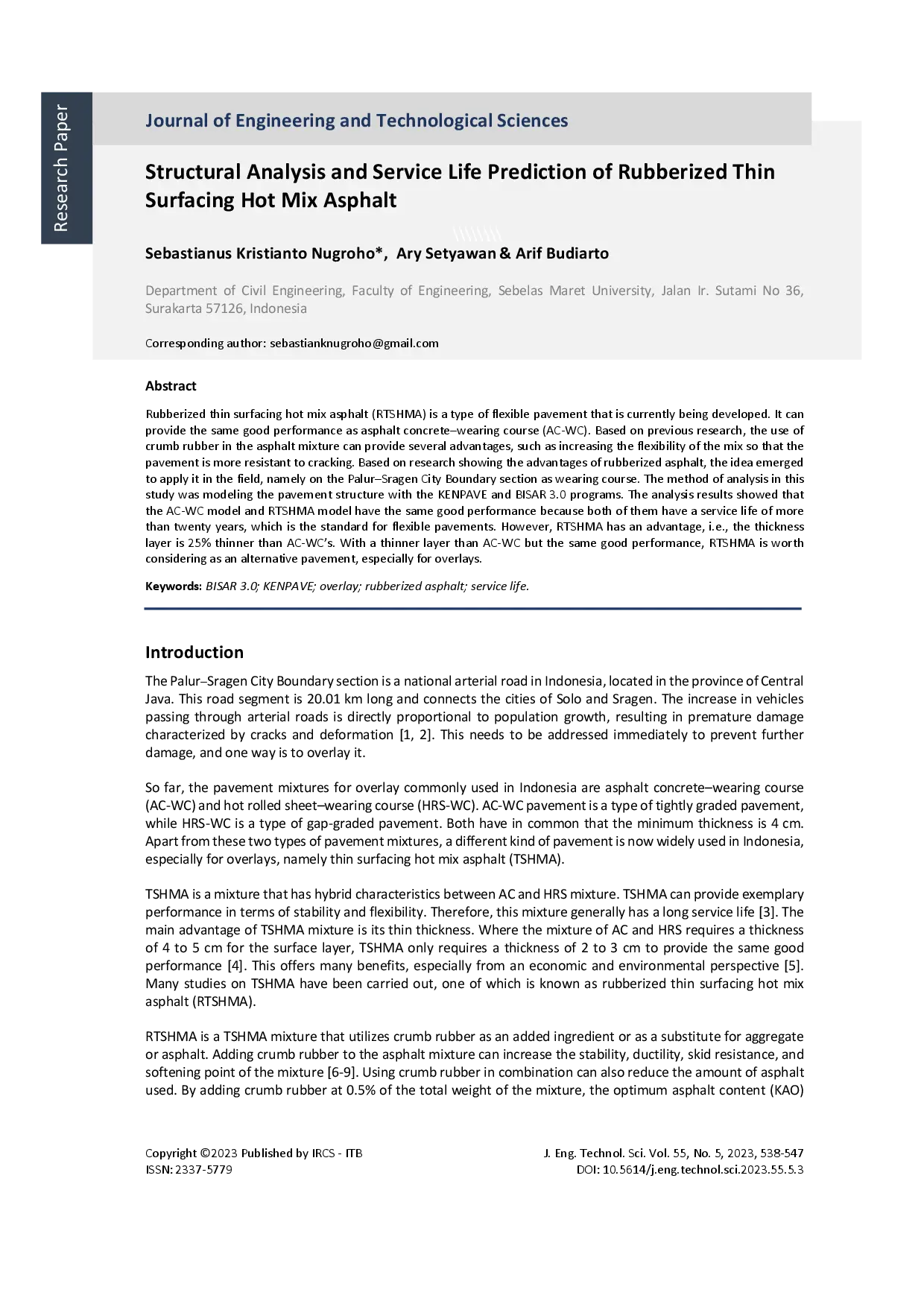 juris Structural Analysis and Service Life Prediction of Rubberized Thin Surfacing Hot Mix Asphalt