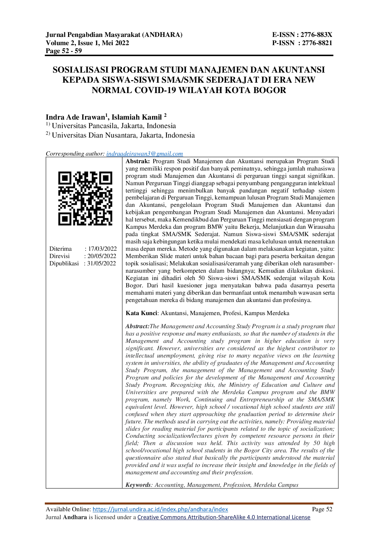 JURIS Sosialisasi Program Studi Manajemen dan Akuntansi kepada Siswa Siswi SMA SMK Sederaat di Era New Normal Covid 19 Wilayah Kota Bogor