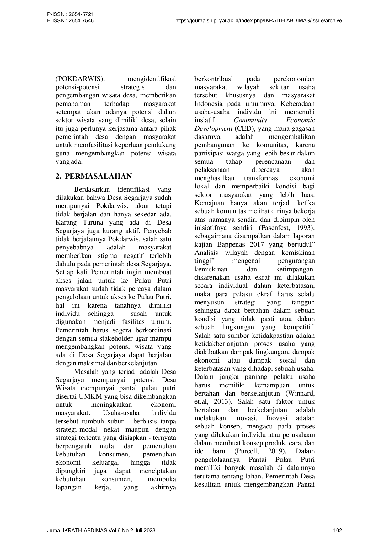 JURIS Pelatihan Kepemimpinan dan Peranan Pokdarwis Dalam Pengembangan Wisata Pulau Putri di Kabupaten Karawang