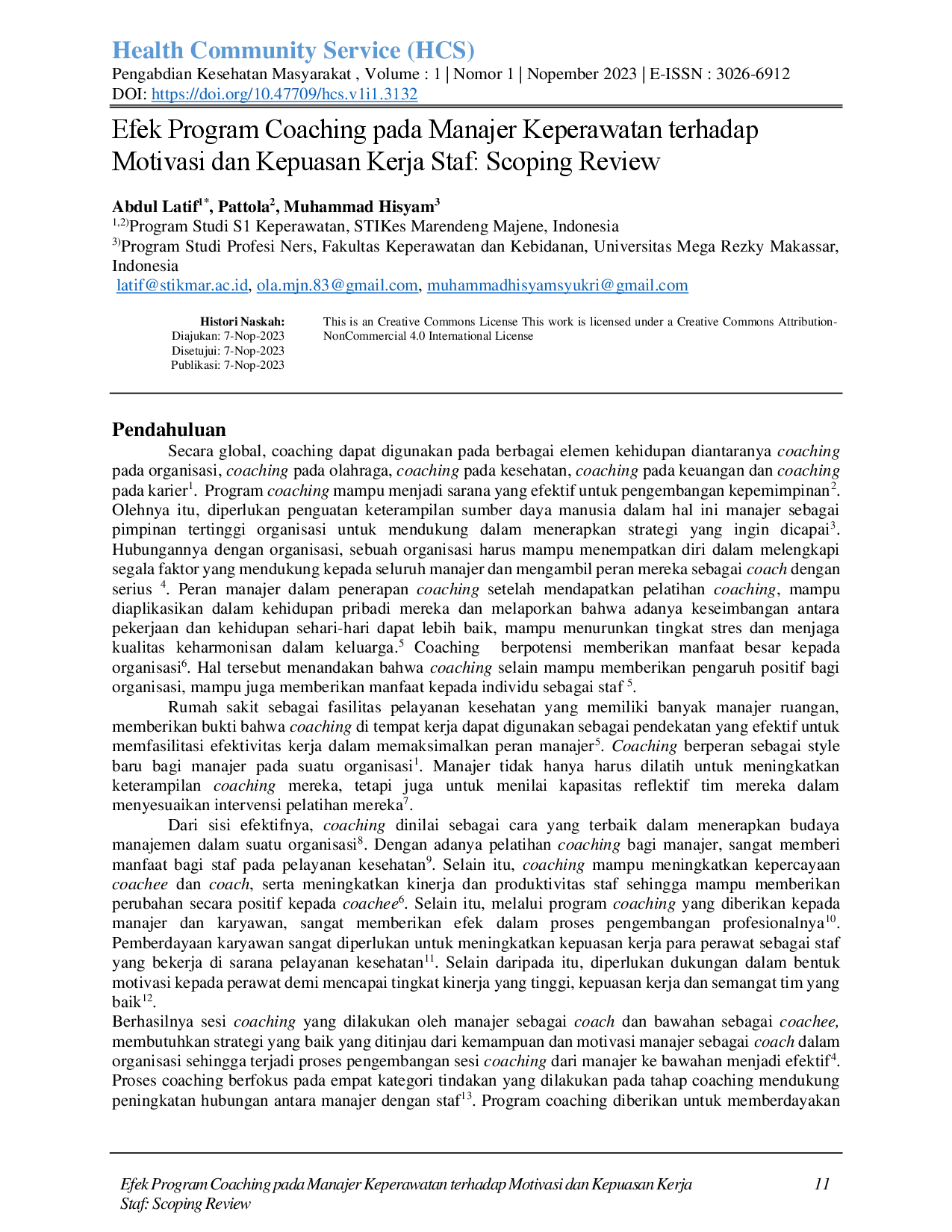 juris Efek Program Coaching pada Manajer Keperawatan terhadap Motivasi dan Kepuasan Kerja Staf Scoping Review
