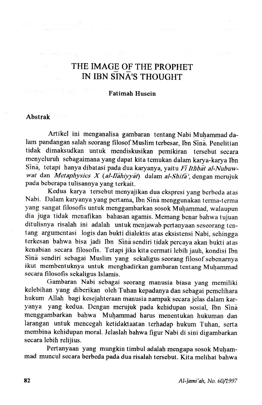 JURIS The Image of The Prophet In Ibn SnA s Thought