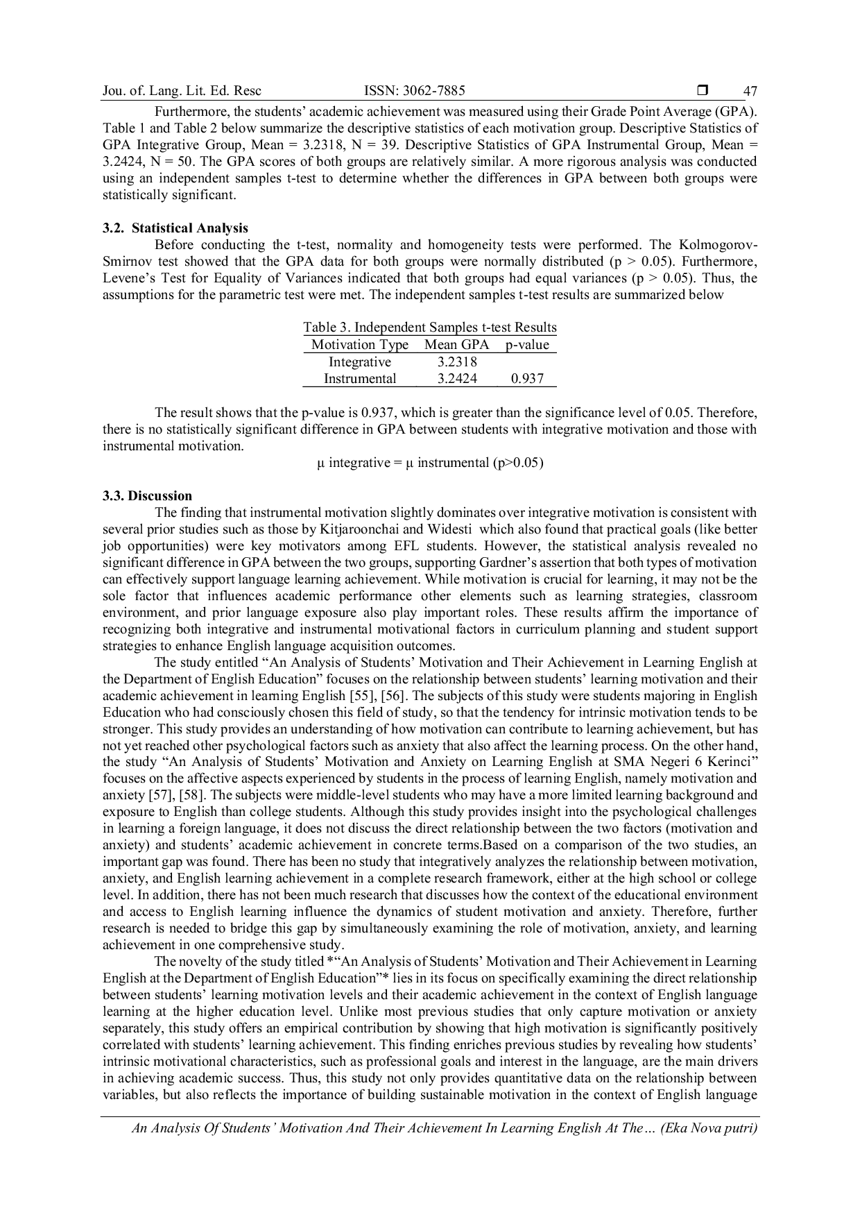 JURIS An Analysis Of Students Motivation And Their Achievement In Learning English At The Department Of English Education