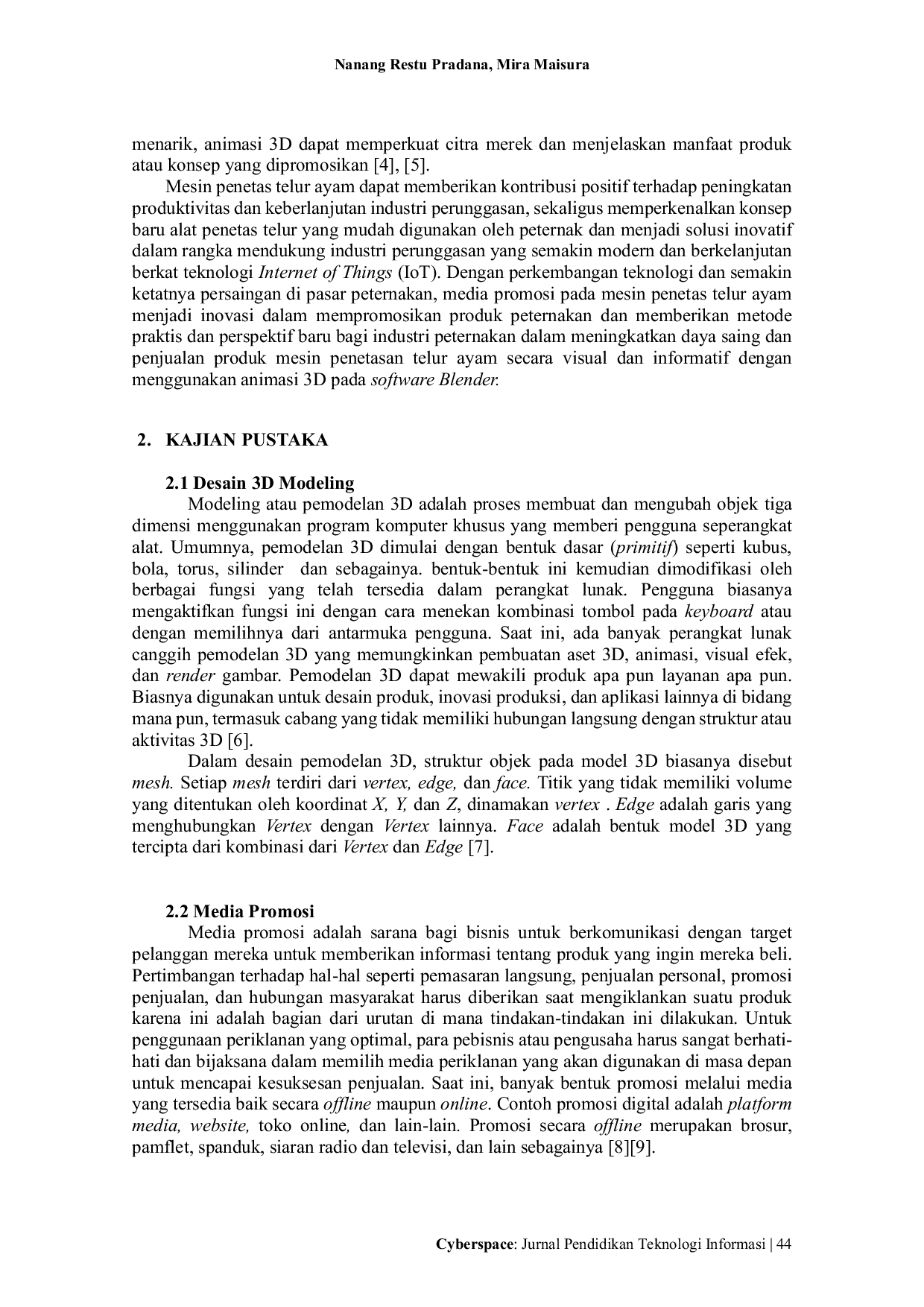 JURIS Perancangan Desain 3D Sebagai Media Promosi Pada Mesin Penetas Telur Ayam Dengan Menggunakan Software Blender