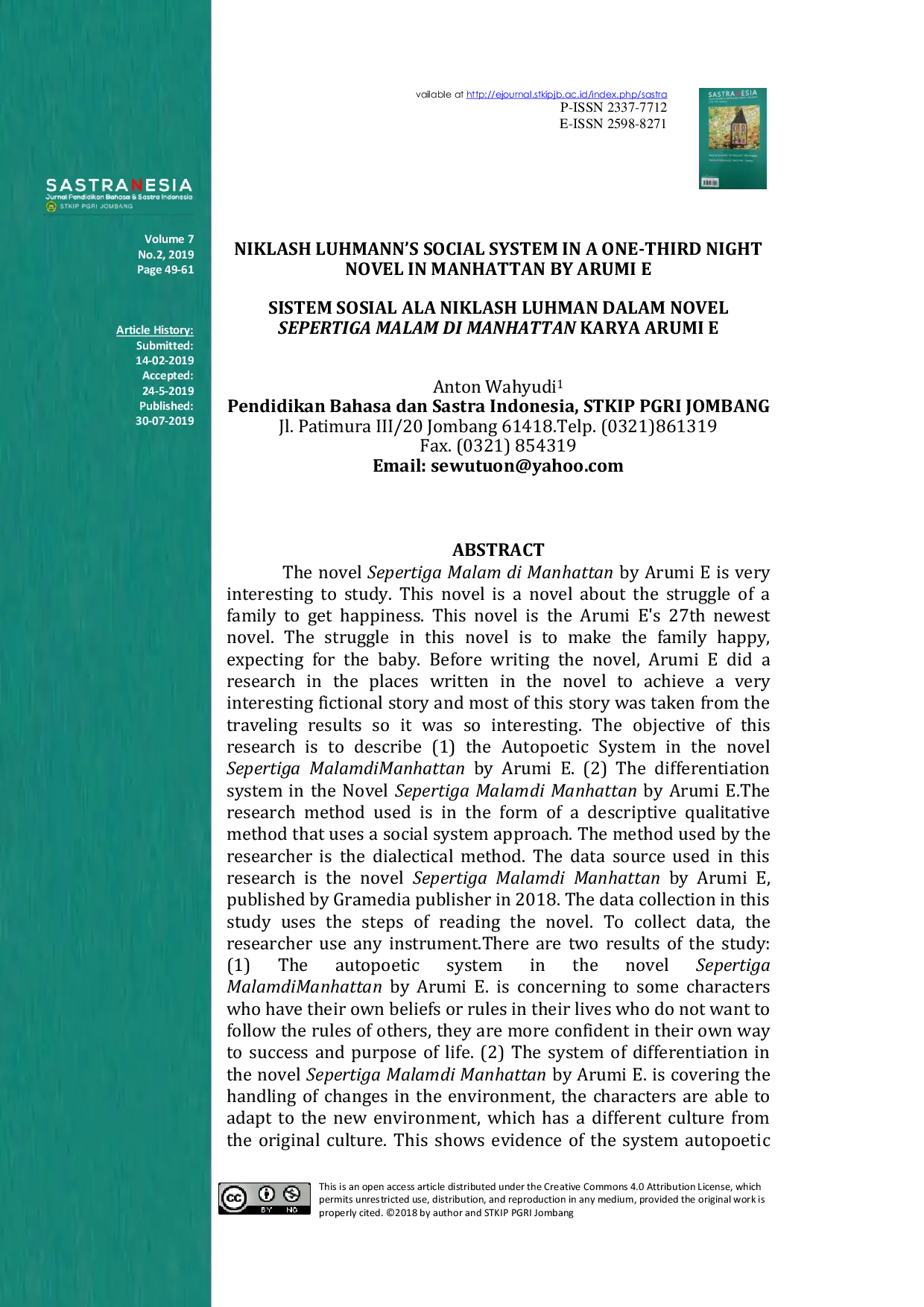 JURIS Niklash Luhmann s Social System In A One Third Night Novel In Manhattan By Arumi E