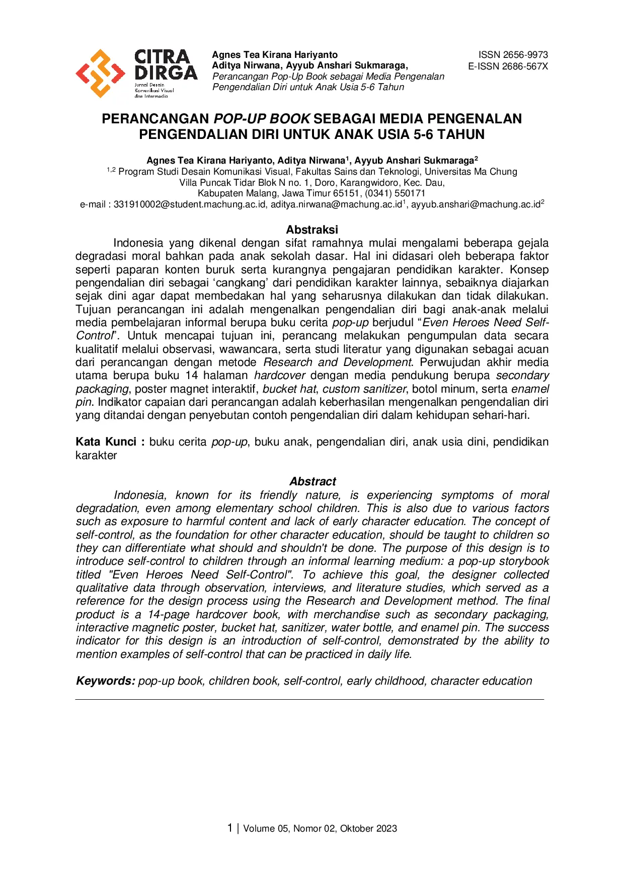 JURIS Perancangan Pop Up Book sebagai Media Pengenalan Pengendalian Diri untuk Anak Usia 5 6 Tahun