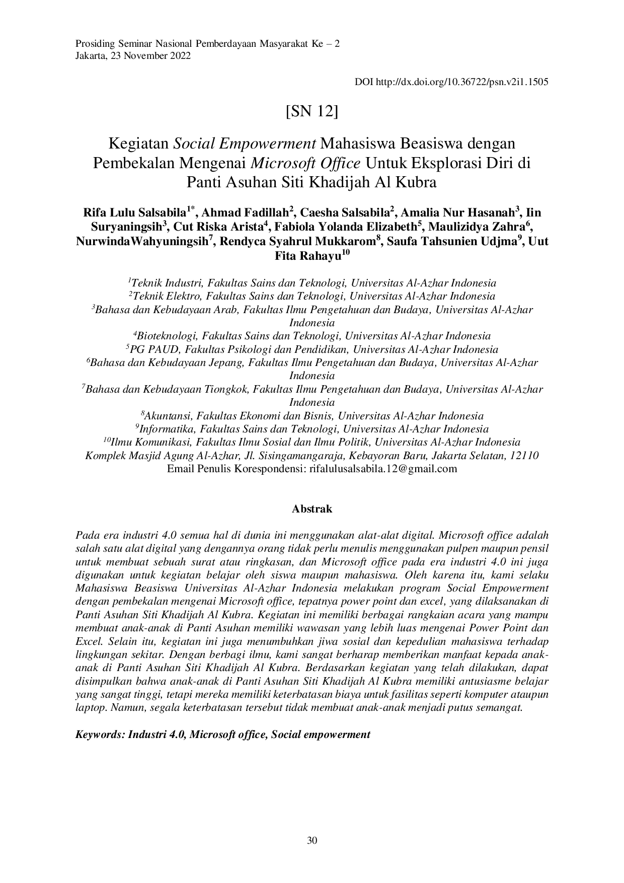 JURIS Kegiatan Social Empowerment Mahasiswa Beasiswa dengan Pembekalan Mengenai Microsoft Office Untuk Eksplorasi Diri di Panti Asuhan Siti Khadijah Al Kubra