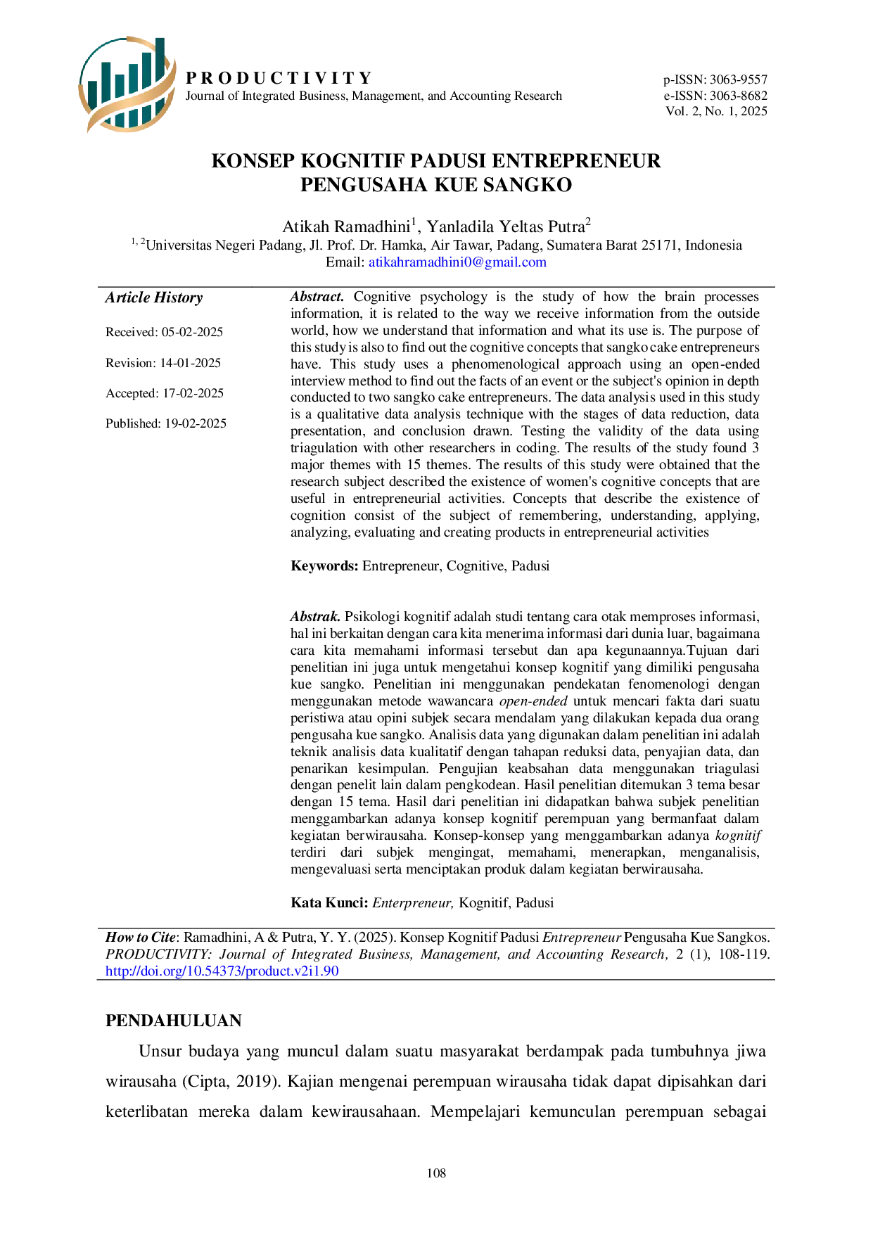 JURIS Konsep Kognitif Padusi Entrepreneur Pengusaha Kue Sangkos